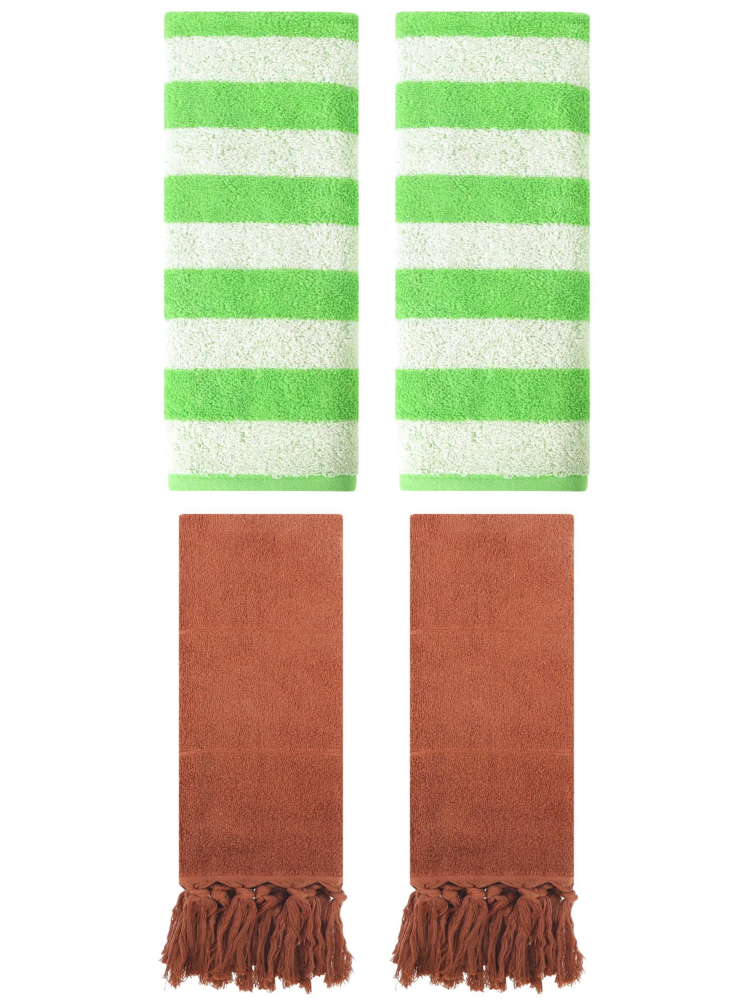 Unique Bargains 4 Pack Tassels Cotton Hand Towel for Bathroom Brown/Green