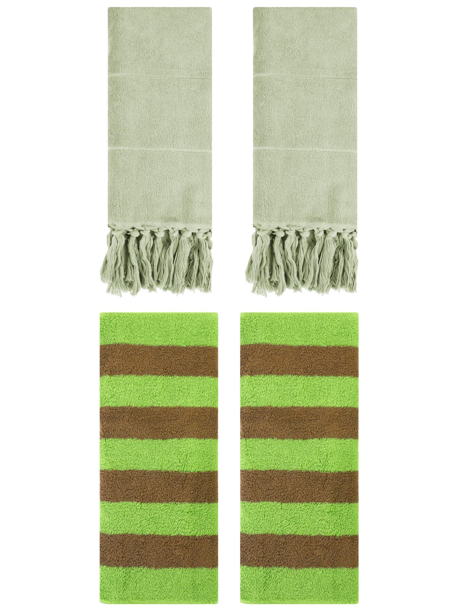 Unique Bargains 4 Pack Tassels Cotton Hand Towel for Bathroom Green/Green Brown