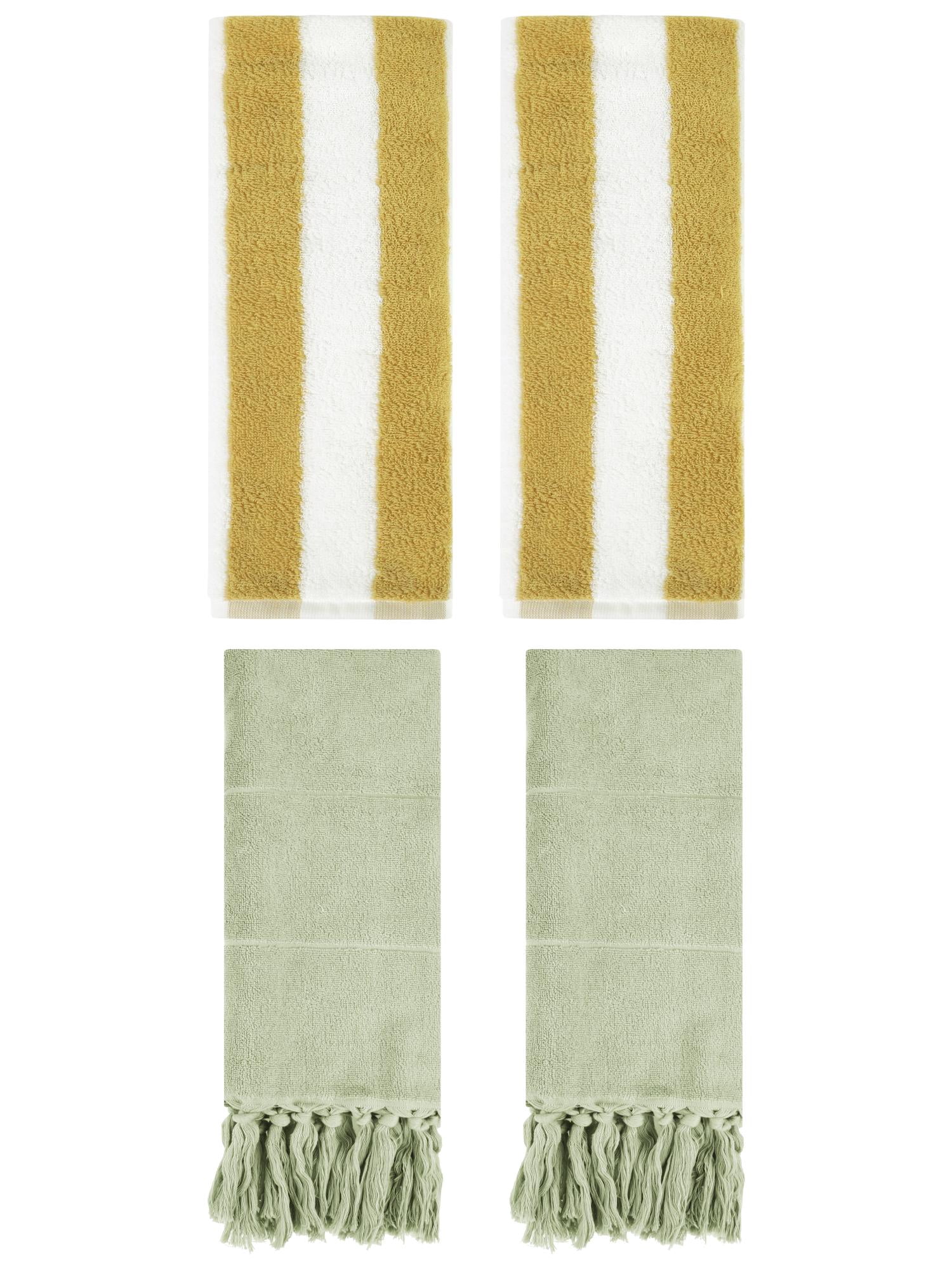 Unique Bargains 4 Pack Tassels Cotton Hand Towel for Bathroom Green/Yellow White