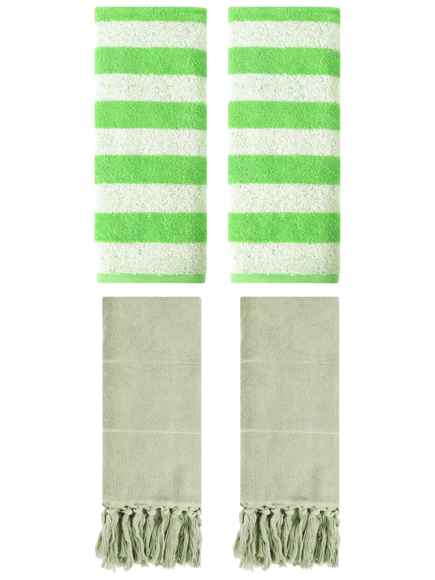 Unique Bargains 4 Pack Tassels Cotton Hand Towel for Bathroom Green