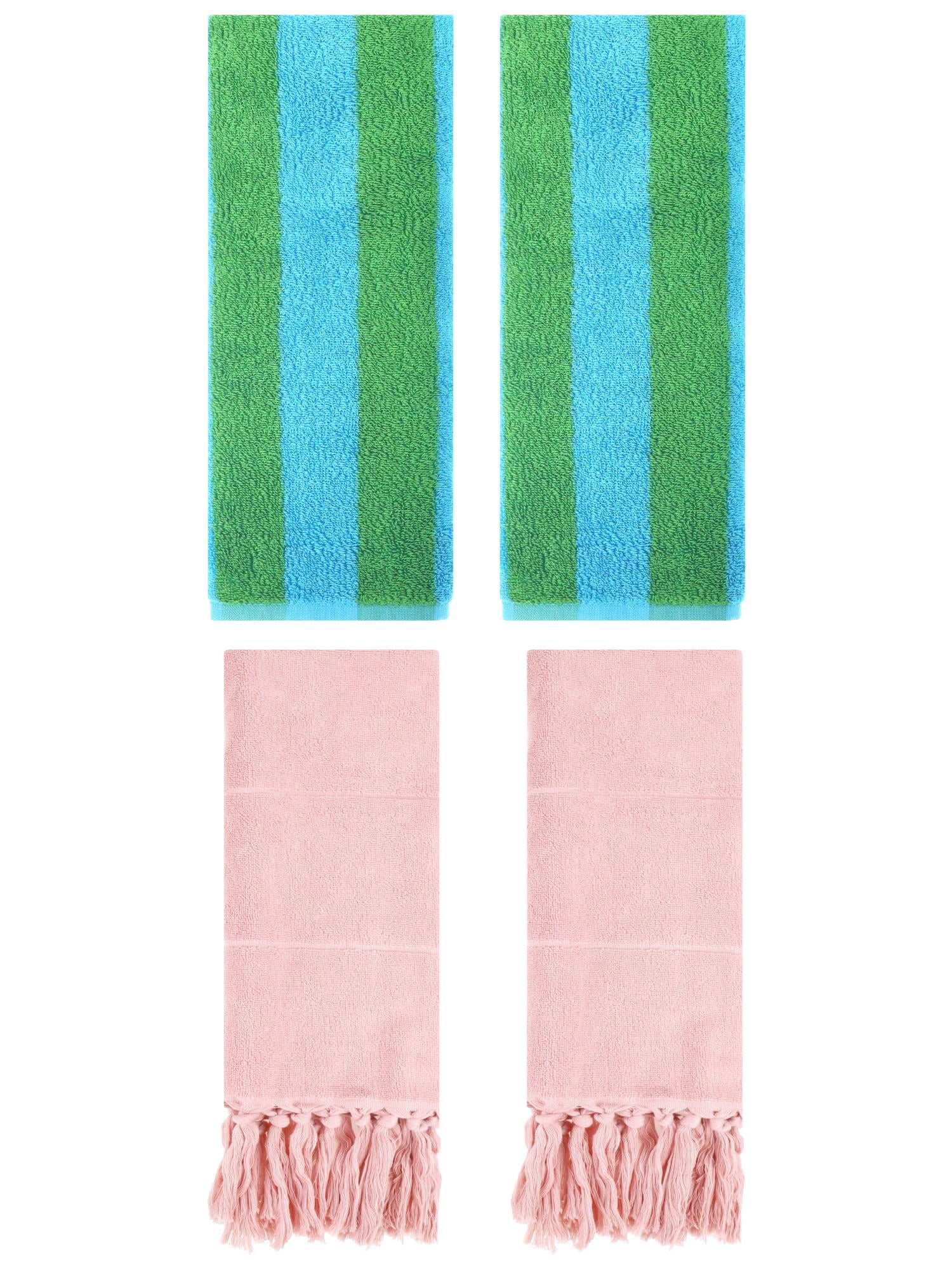 Unique Bargains 4 Pack Tassels Cotton Hand Towel for Bathroom Pink/Blue Green