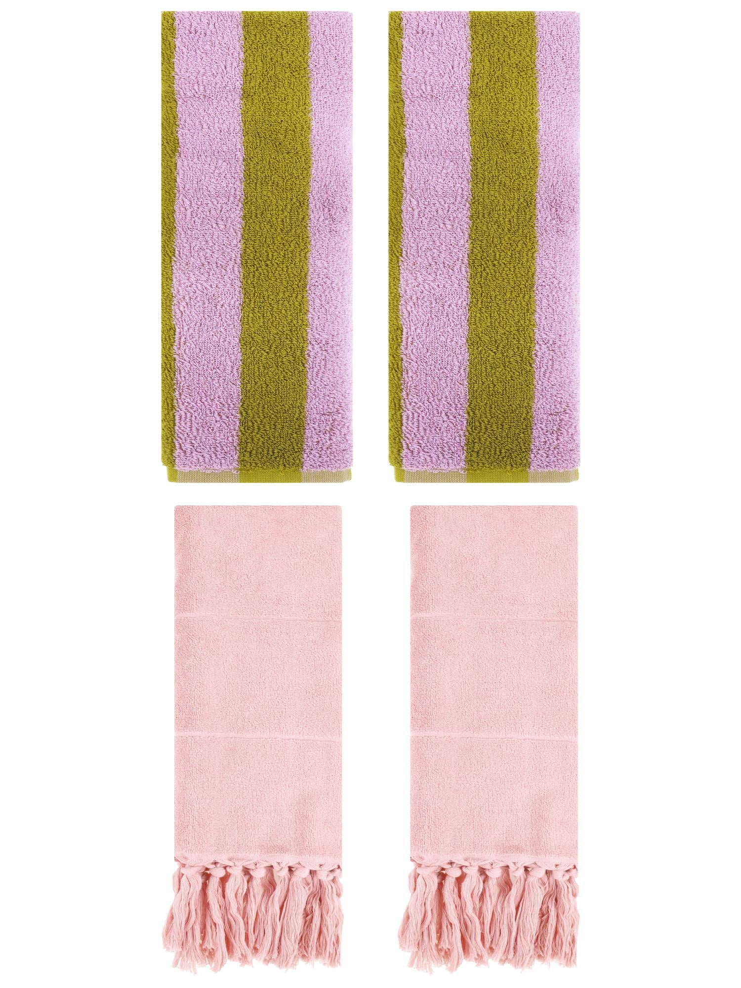 Unique Bargains 4 Pack Tassels Cotton Hand Towel for Bathroom Pink/Pink Brown