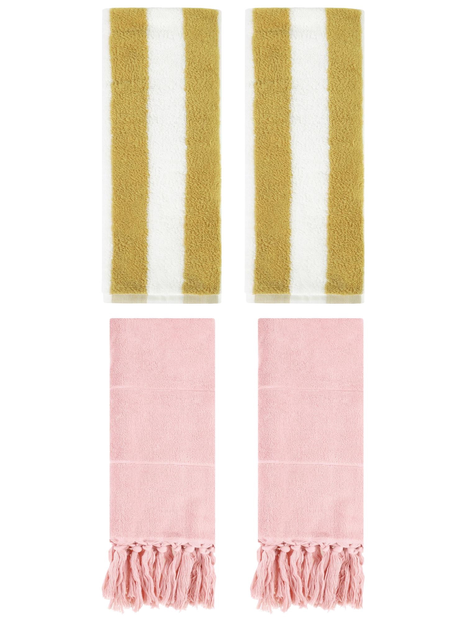 Unique Bargains 4 Pack Tassels Cotton Hand Towel for Bathroom Pink/Yellow White