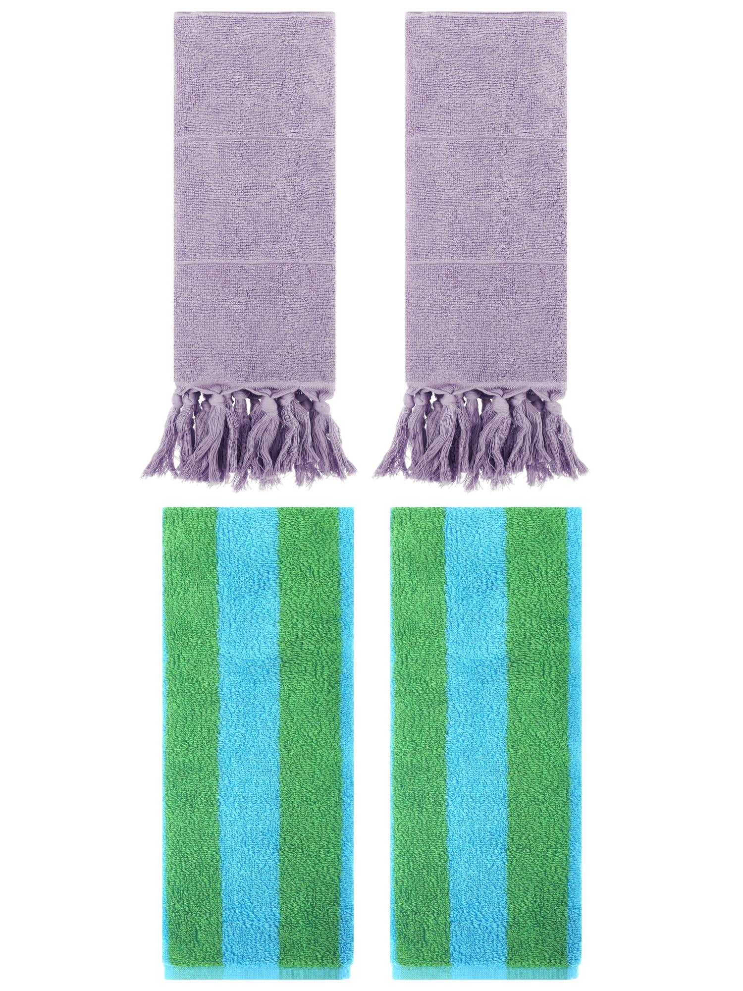 Unique Bargains 4 Pack Tassels Cotton Hand Towel for Bathroom Purple/Blue Green