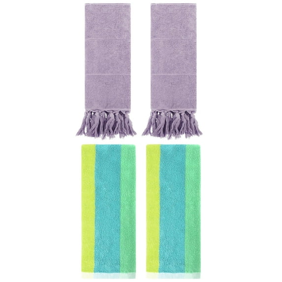 Unique Bargains 4 Pack Tassels Cotton Hand Towel for Bathroom Purple/Green Blue