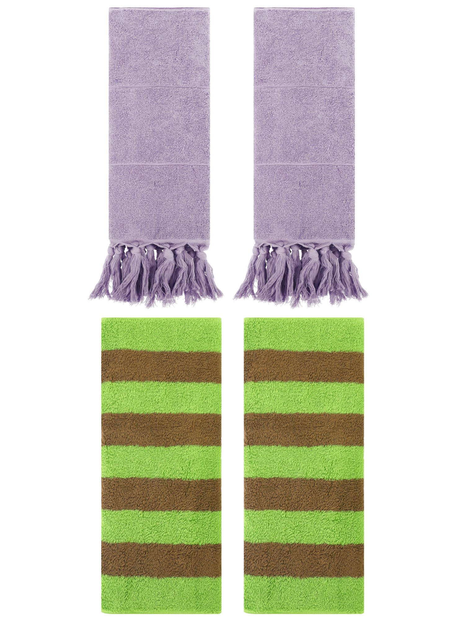 Unique Bargains 4 Pack Tassels Cotton Hand Towel for Bathroom Purple/Green Brown