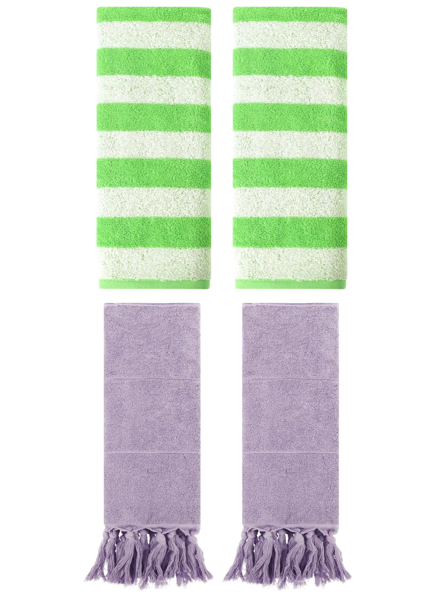 Unique Bargains 4 Pack Tassels Cotton Hand Towel for Bathroom Purple/Green