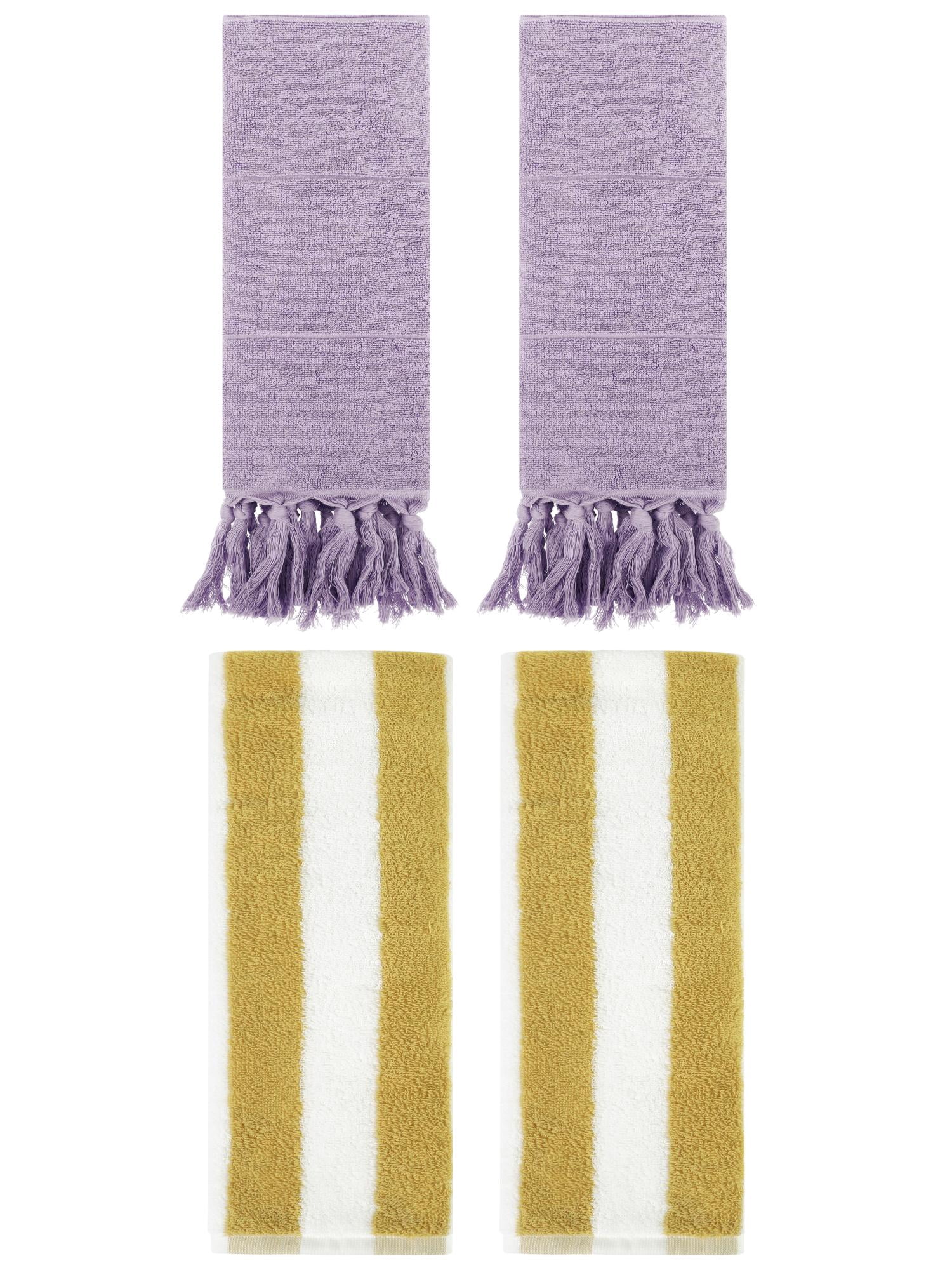 Unique Bargains 4 Pack Tassels Cotton Hand Towel for Bathroom Purple/Yellow White