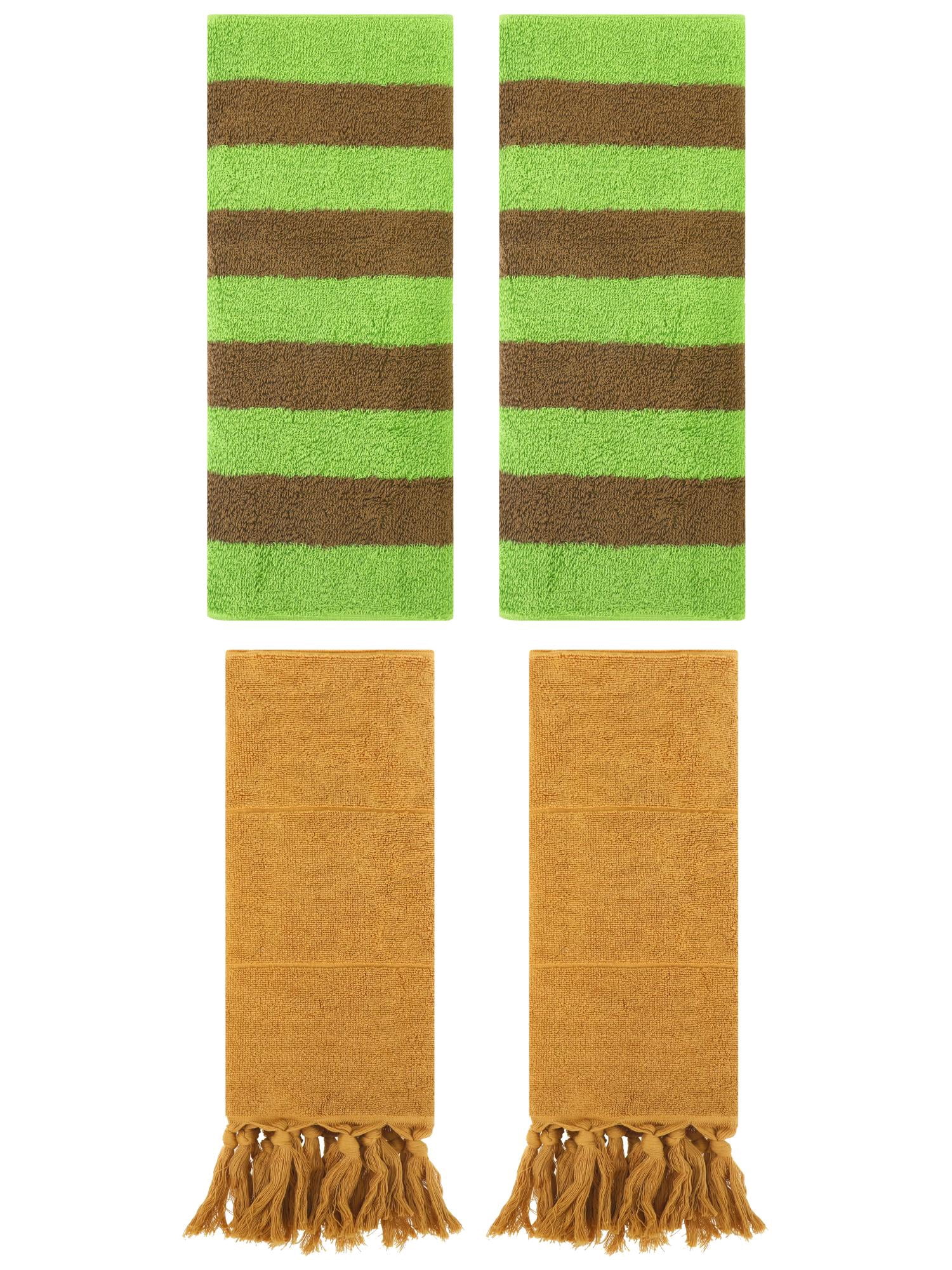 Unique Bargains 4 Pack Tassels Cotton Hand Towel for Bathroom Yellow/Green Brown