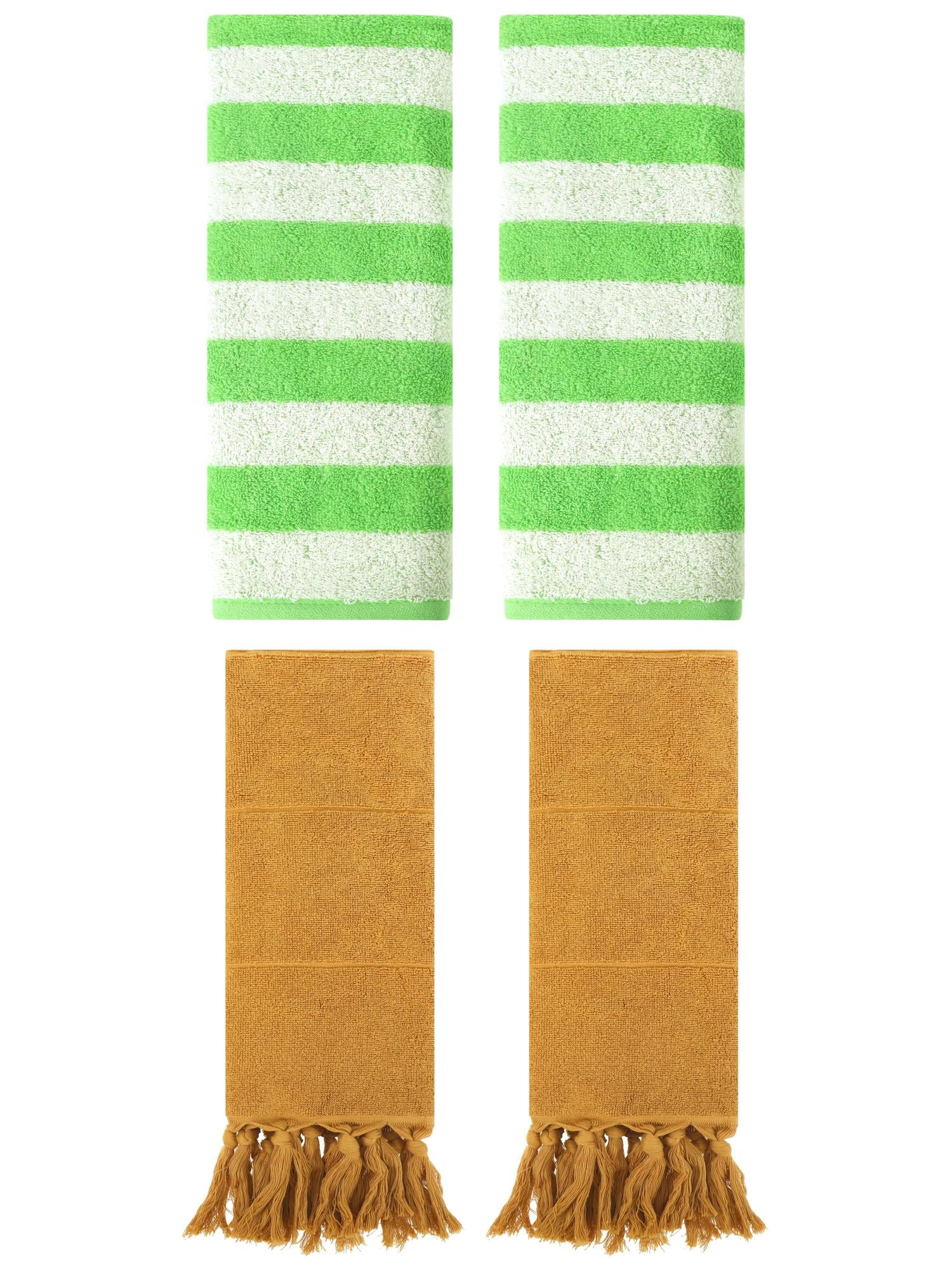Unique Bargains 4 Pack Tassels Cotton Hand Towel for Bathroom Yellow/Green