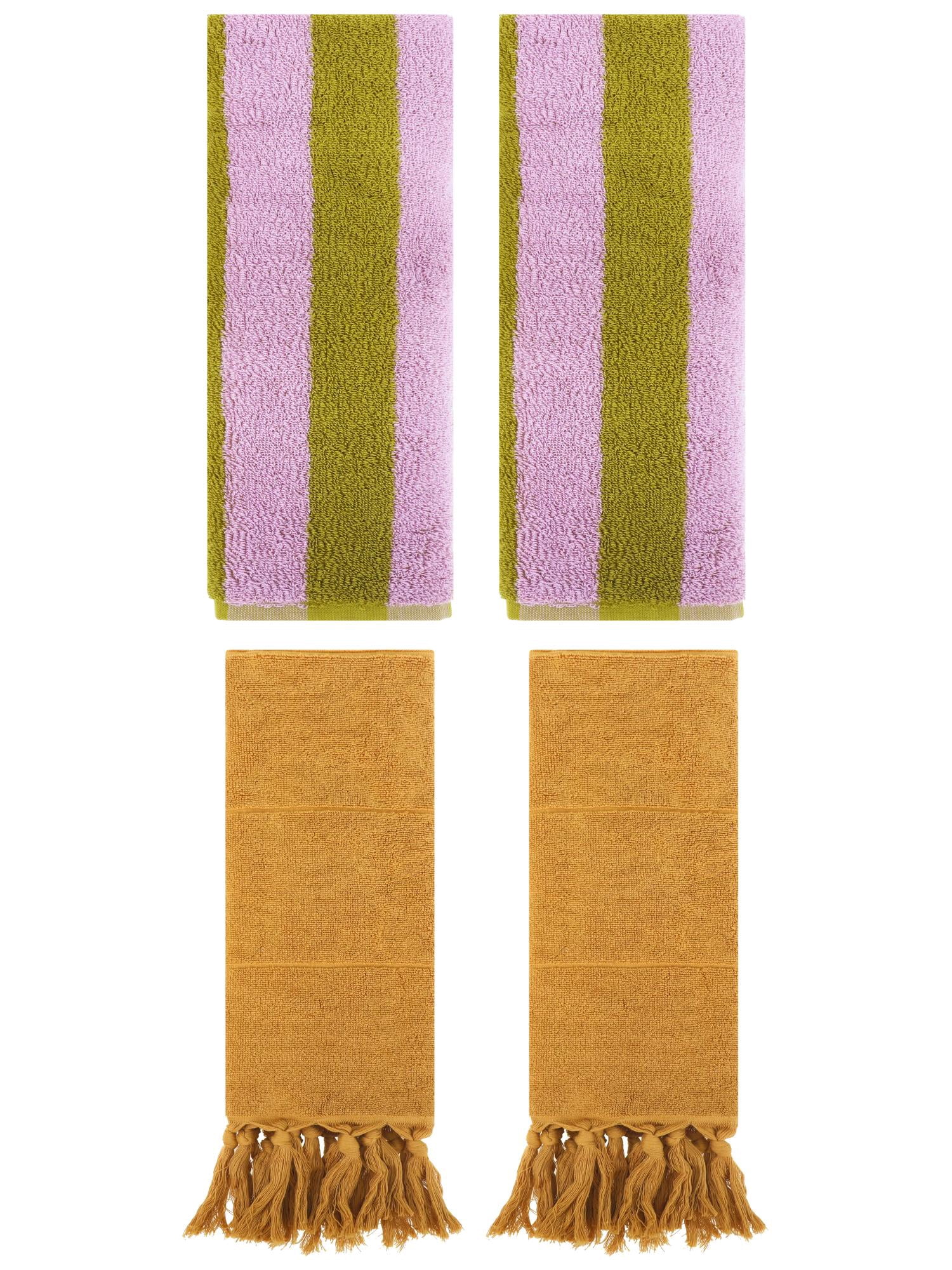 Unique Bargains 4 Pack Tassels Cotton Hand Towel for Bathroom Yellow/Pink Brown
