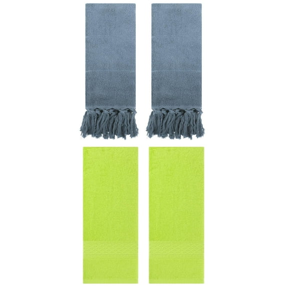 Unique Bargains 4 Packs Textured Tassels Hand Towel Blue/Light Green 14" x 30"/13" x 30"