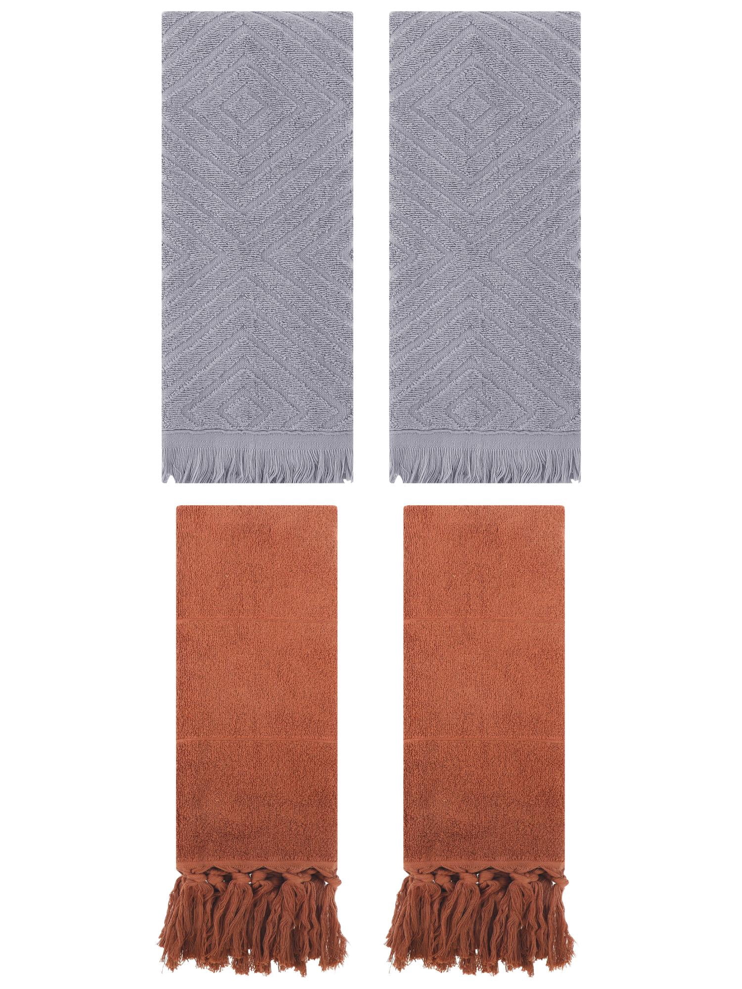 Unique Bargains 4 Pack Turkish Hand Towels with Tassel Brown/Grey 14"x30"/13"x29"