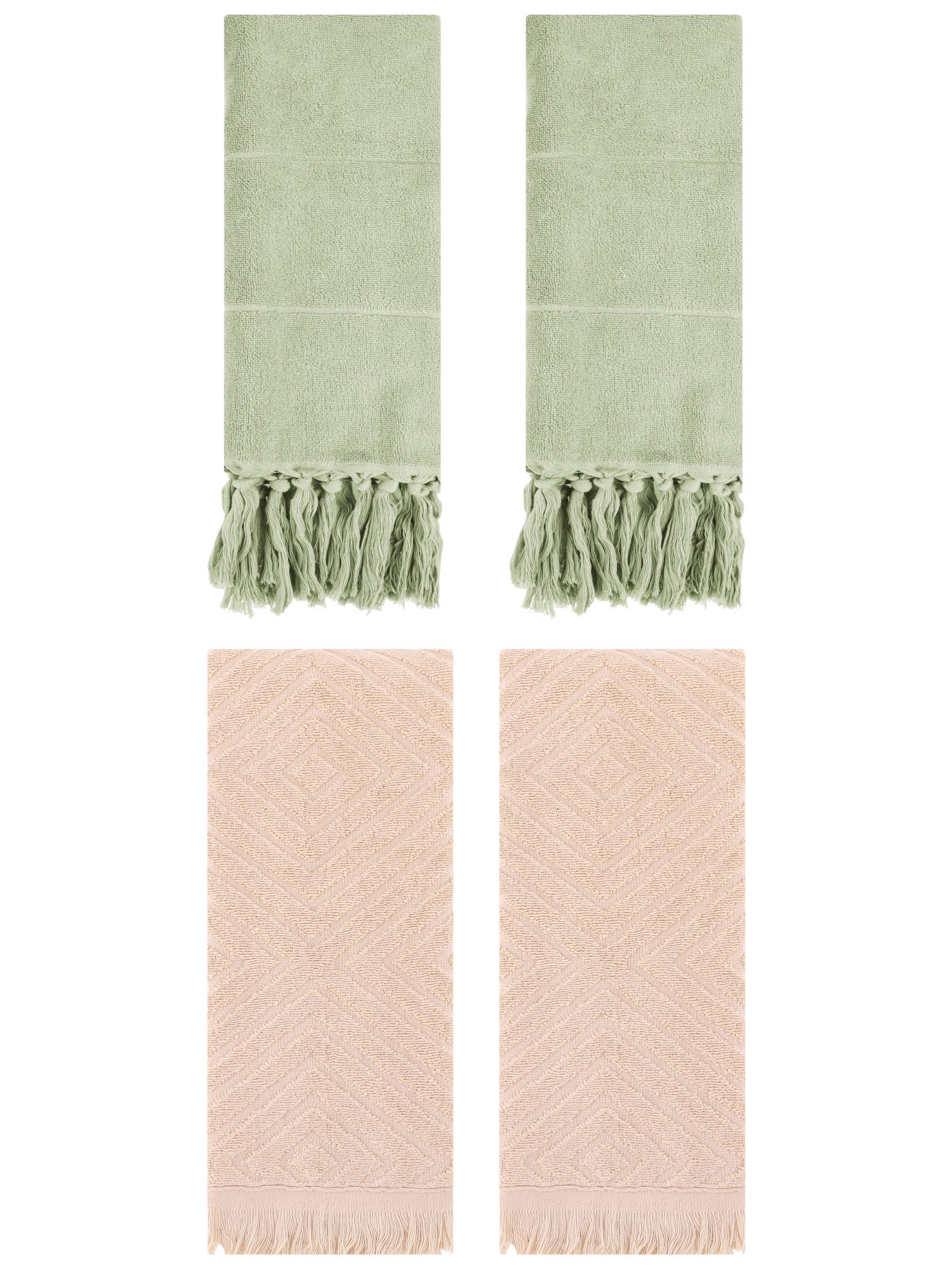 Unique Bargains 4 Pack Turkish Hand Towels with Tassel Green/Brown 14"x30"/13"x29"