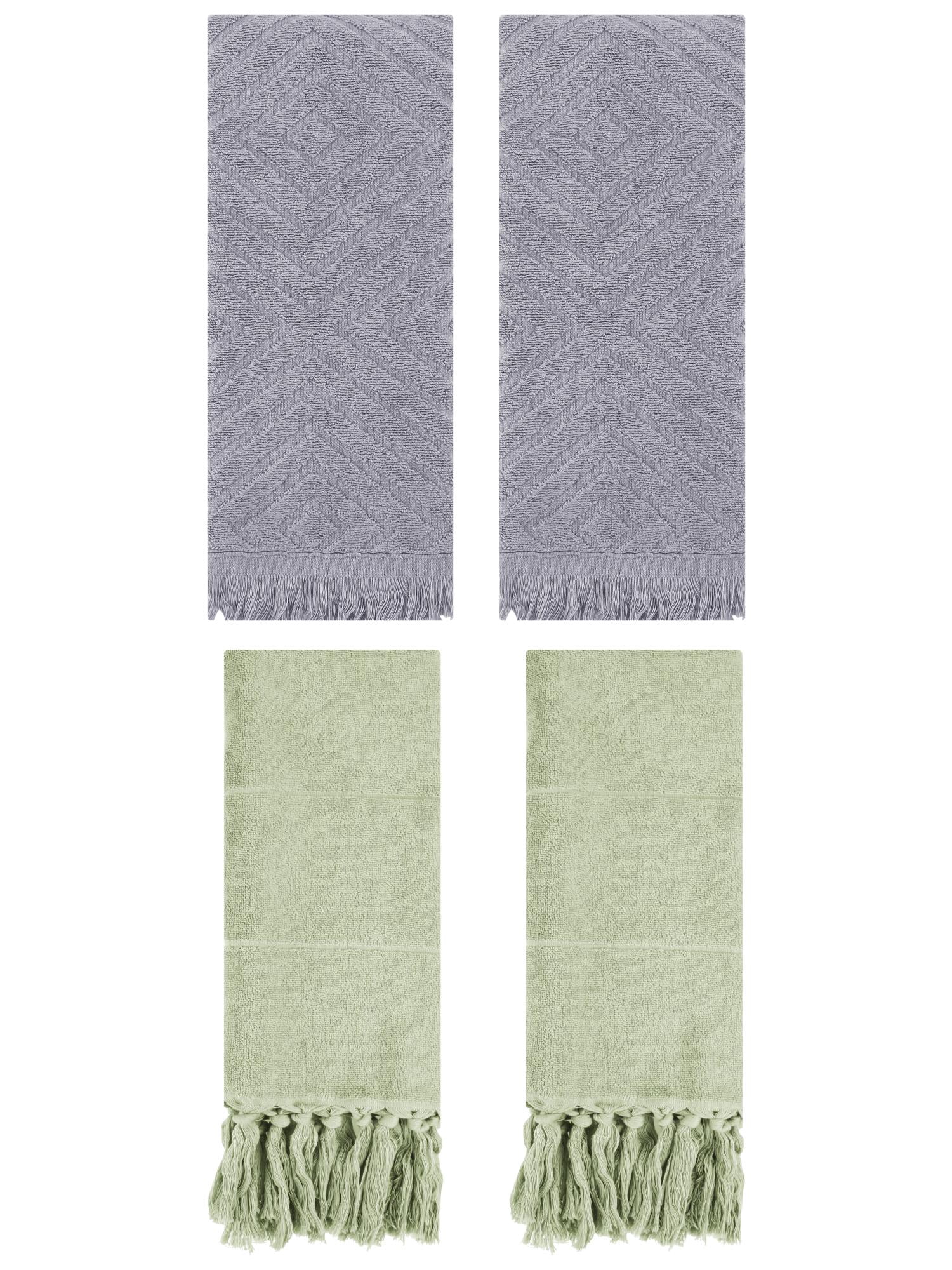 Unique Bargains 4 Pack Turkish Hand Towels with Tassel Green/Grey 14"x30"/13"x29"