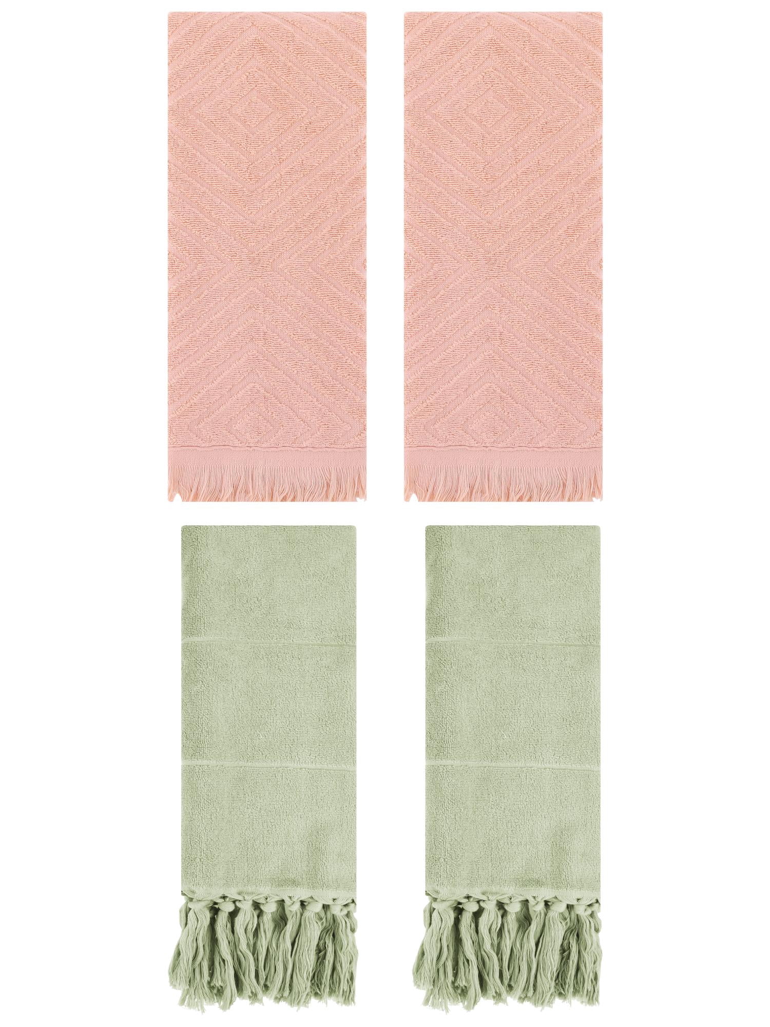 Unique Bargains 4 Pack Turkish Hand Towels with Tassel Green/Orange 14"x30"/13"x29"
