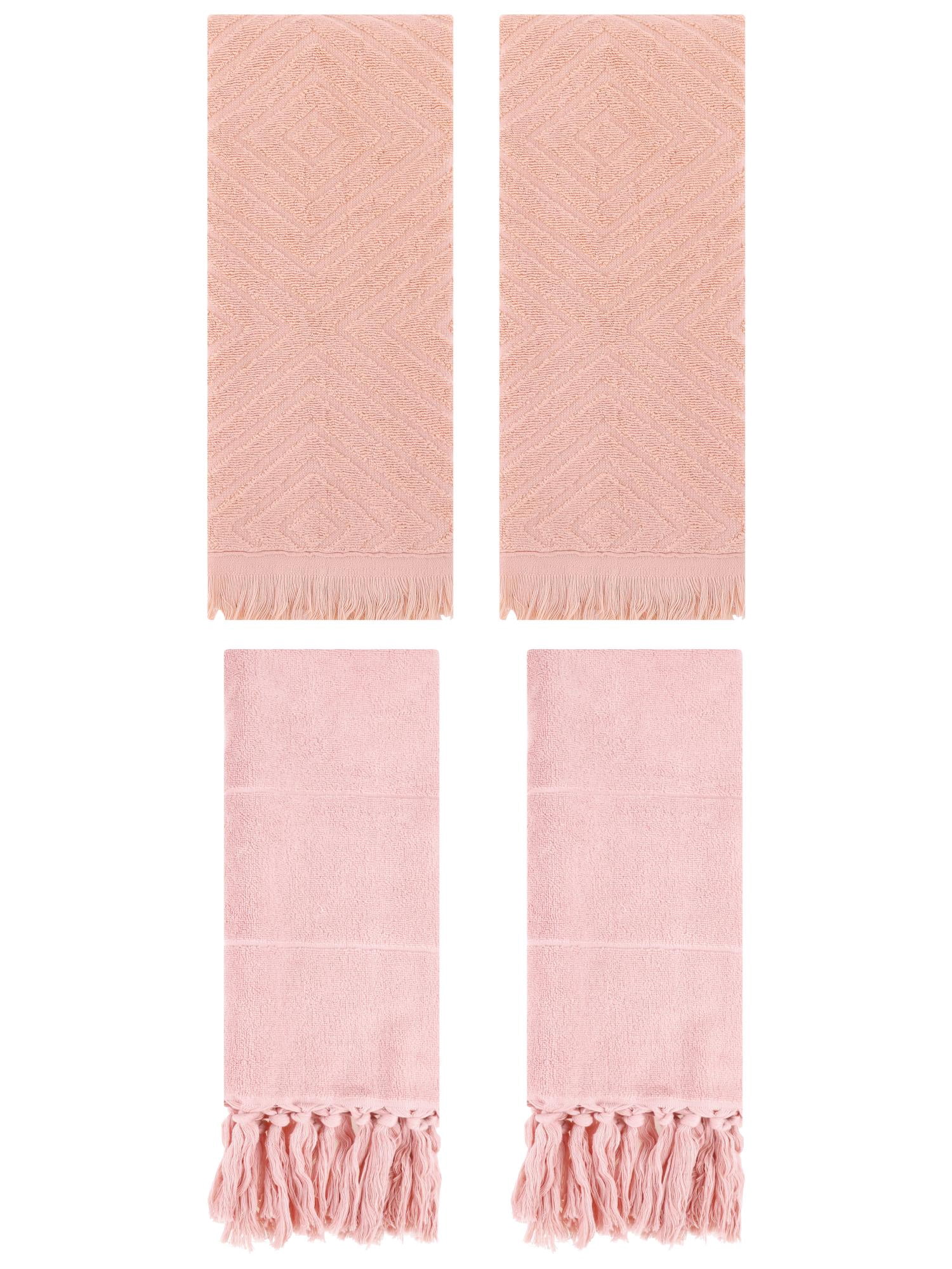 Unique Bargains 4 Pack Turkish Hand Towels with Tassel Pink/Orange 14"x30"/13"x29"