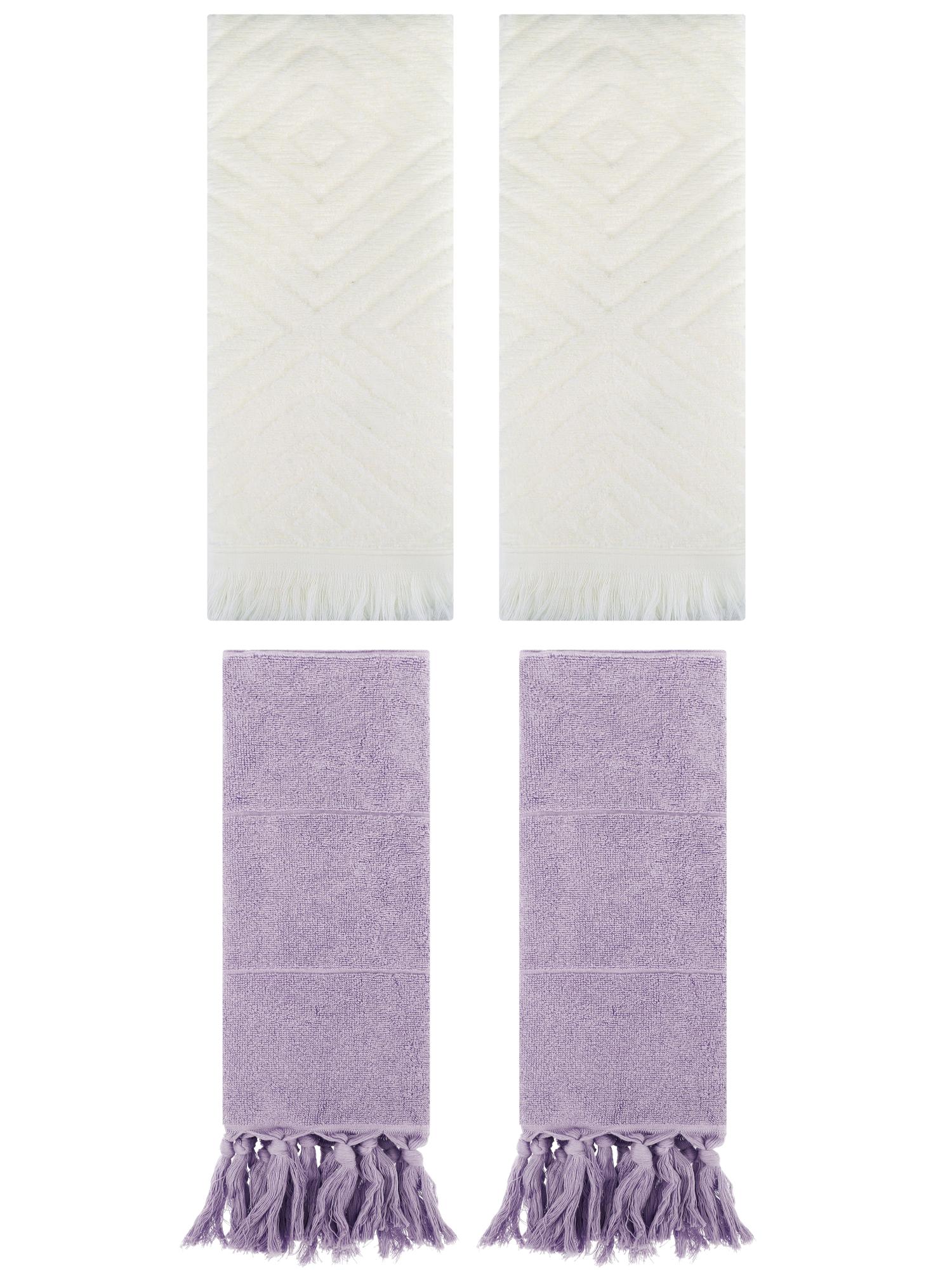 Unique Bargains 4 Pack Turkish Hand Towels with Tassel Purple/Beige 14"x30"/13"x29"