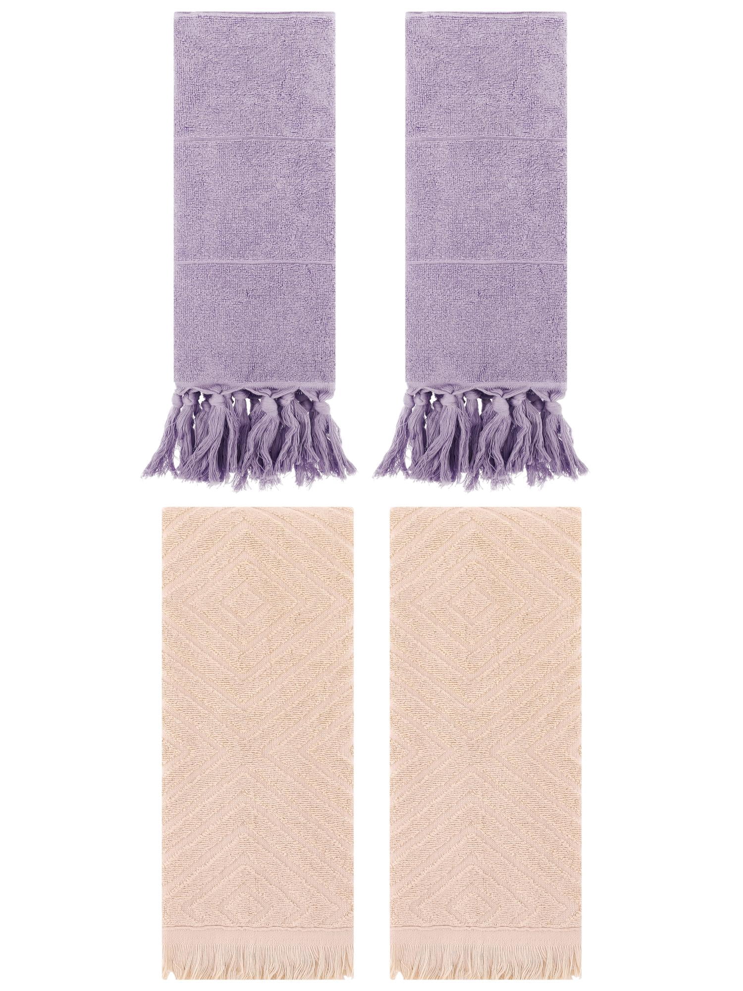 Unique Bargains 4 Pack Turkish Hand Towels with Tassel Purple/Brown 14"x30"/13"x29"