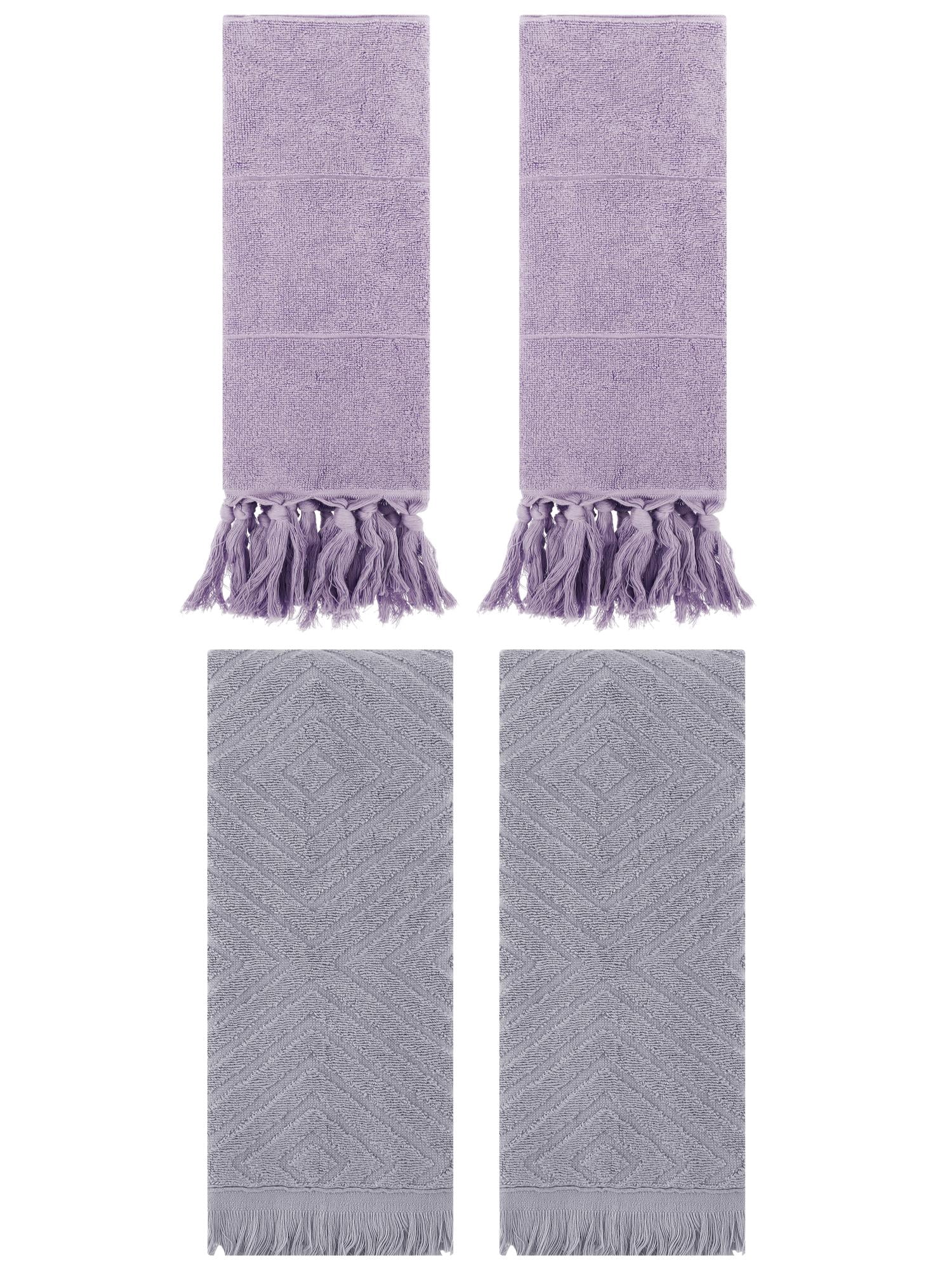 Unique Bargains 4 Pack Turkish Hand Towels with Tassel Purple/Grey 14"x30"/13"x29"