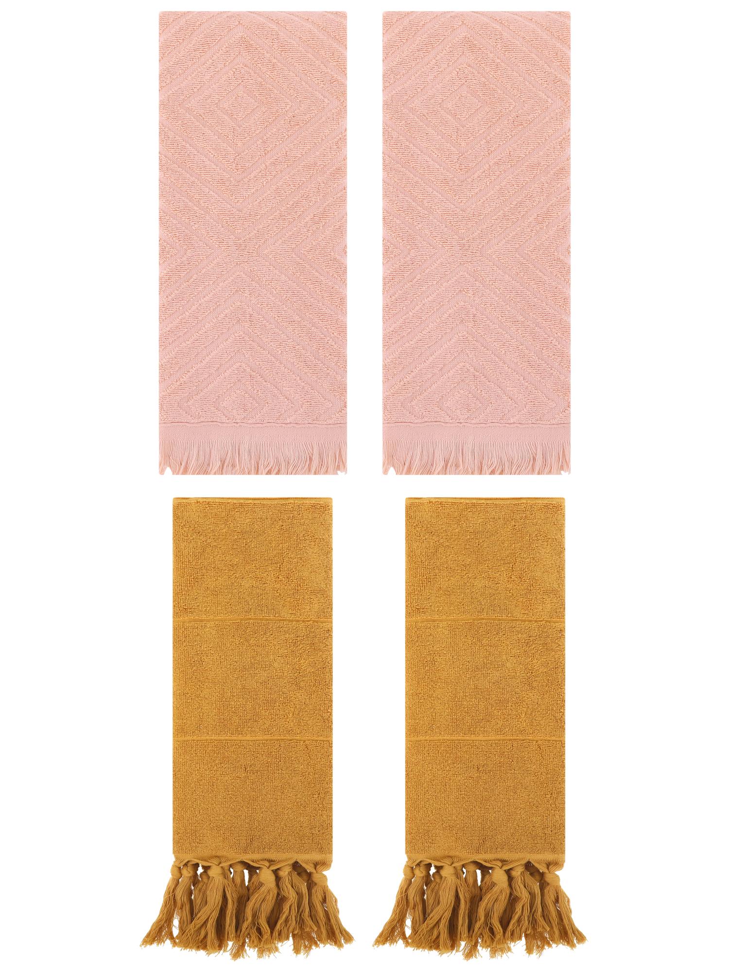 Unique Bargains 4 Pack Turkish Hand Towels with Tassel Yellow/Orange 14"x30"/13"x29"