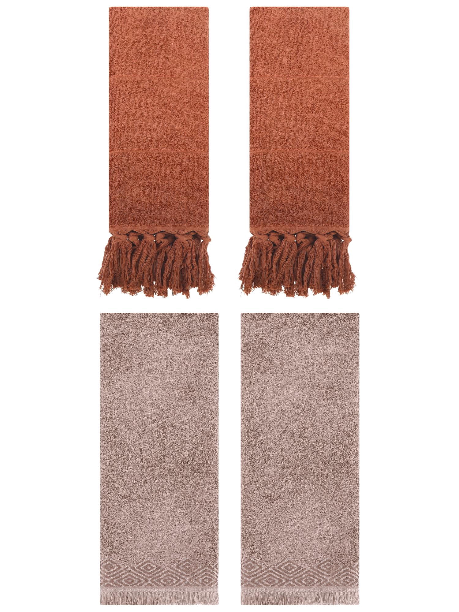 Unique Bargains 4 Pack Turkish Room Hand Towels Brown 14"x30"/13"x29"