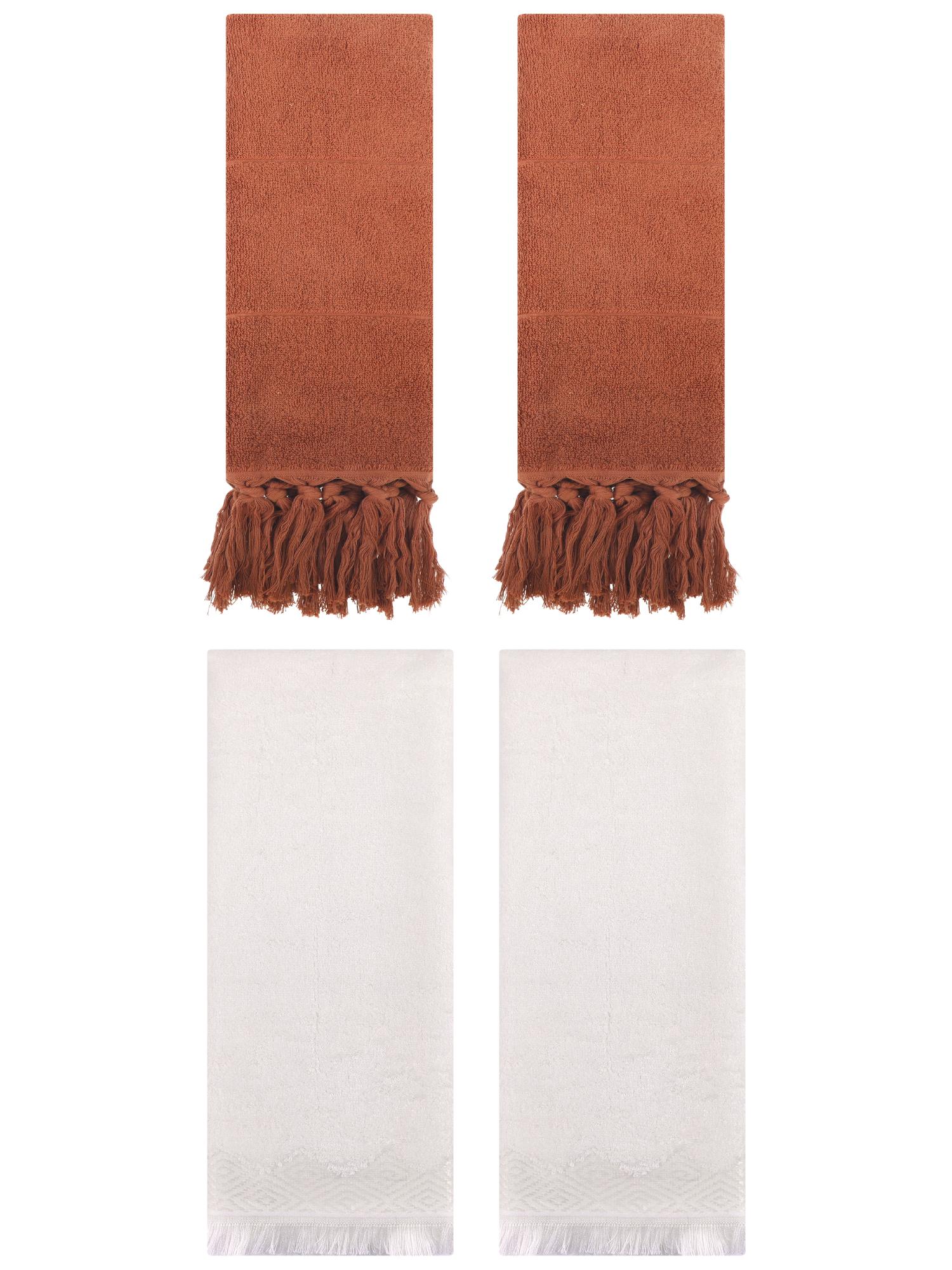 Unique Bargains 4 Pack Turkish Room Hand Towels Brown/Beige 14"x30"/13"x29"