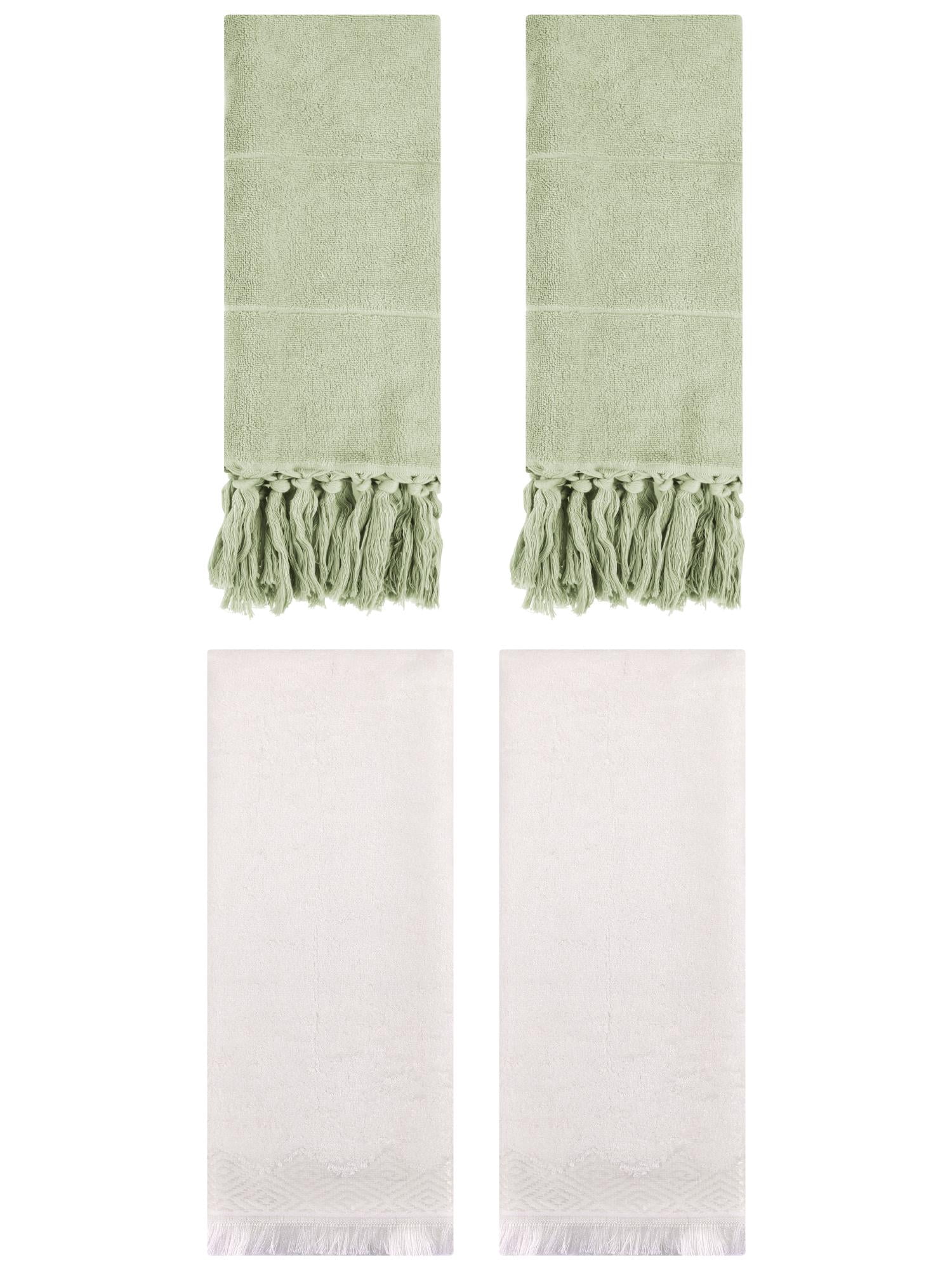 Unique Bargains 4 Pack Turkish Room Hand Towels Green/Beige 14"x30"/13"x29"