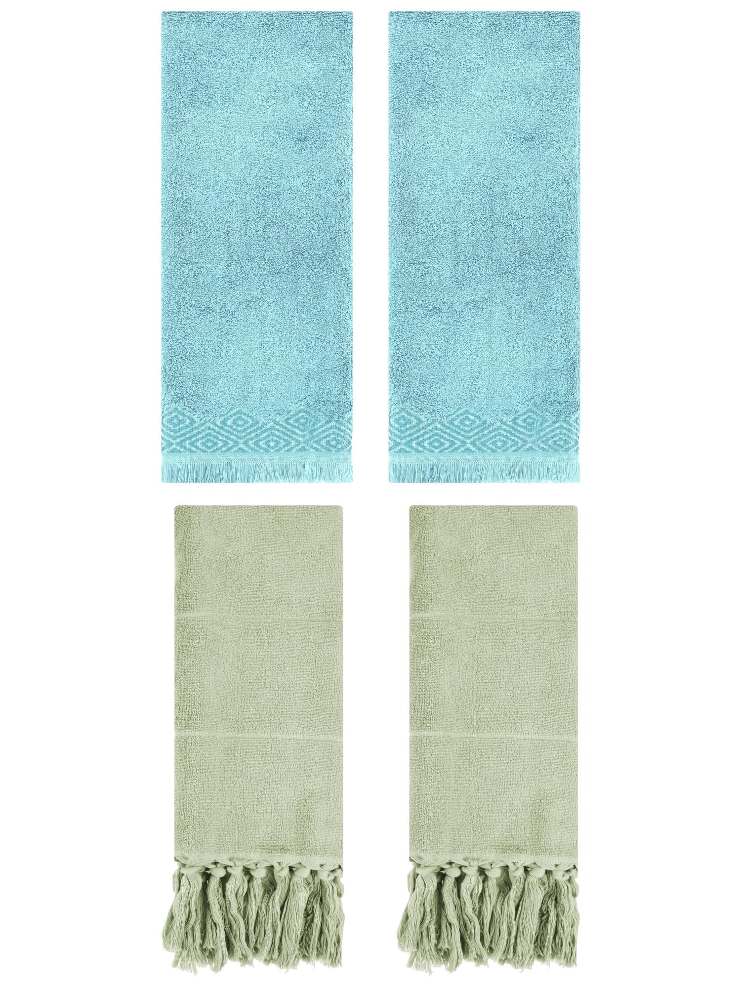 Unique Bargains 4 Pack Turkish Room Hand Towels Green/Blue 14"x30"/13"x29"