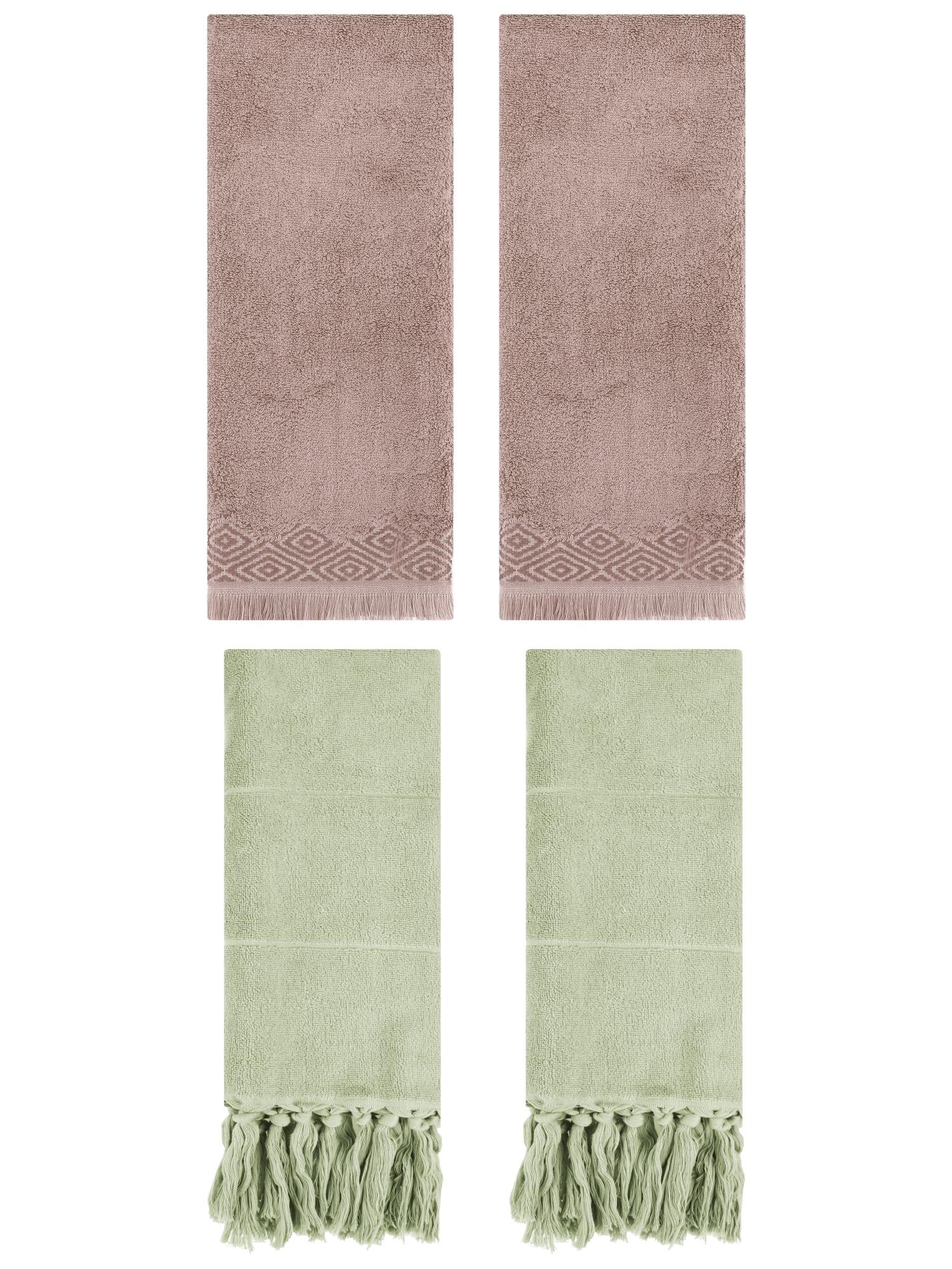 Unique Bargains 4 Pack Turkish Room Hand Towels Green/Brown 14"x30"/13"x29"