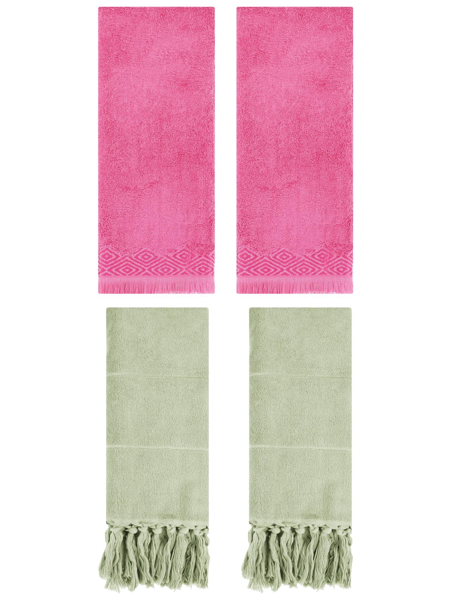 Unique Bargains 4 Pack Turkish Room Hand Towels Green/Pink 14"x30"/13"x29"