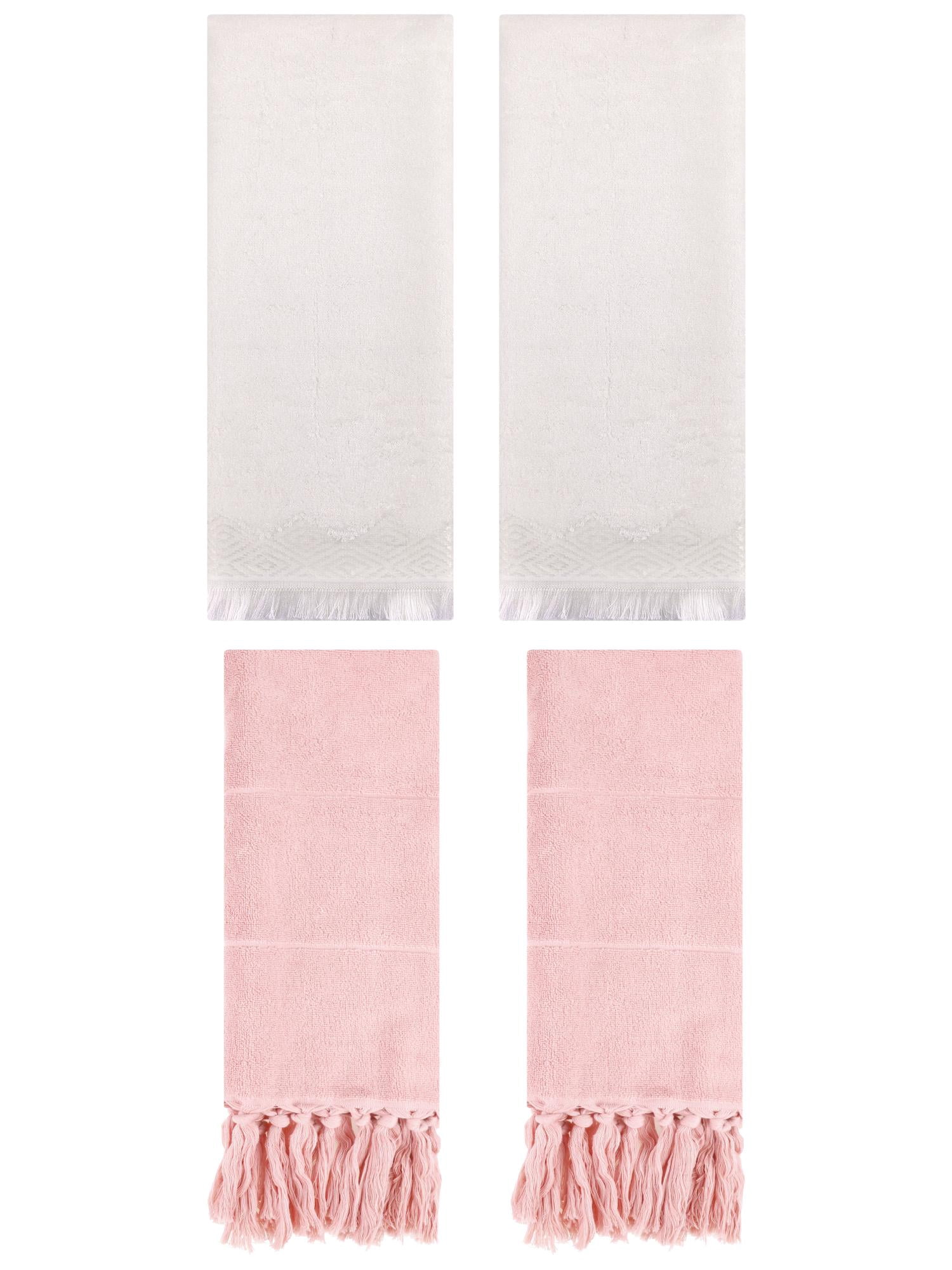 Unique Bargains 4 Pack Turkish Room Hand Towels Pink/Beige 14"x30"/13"x29"