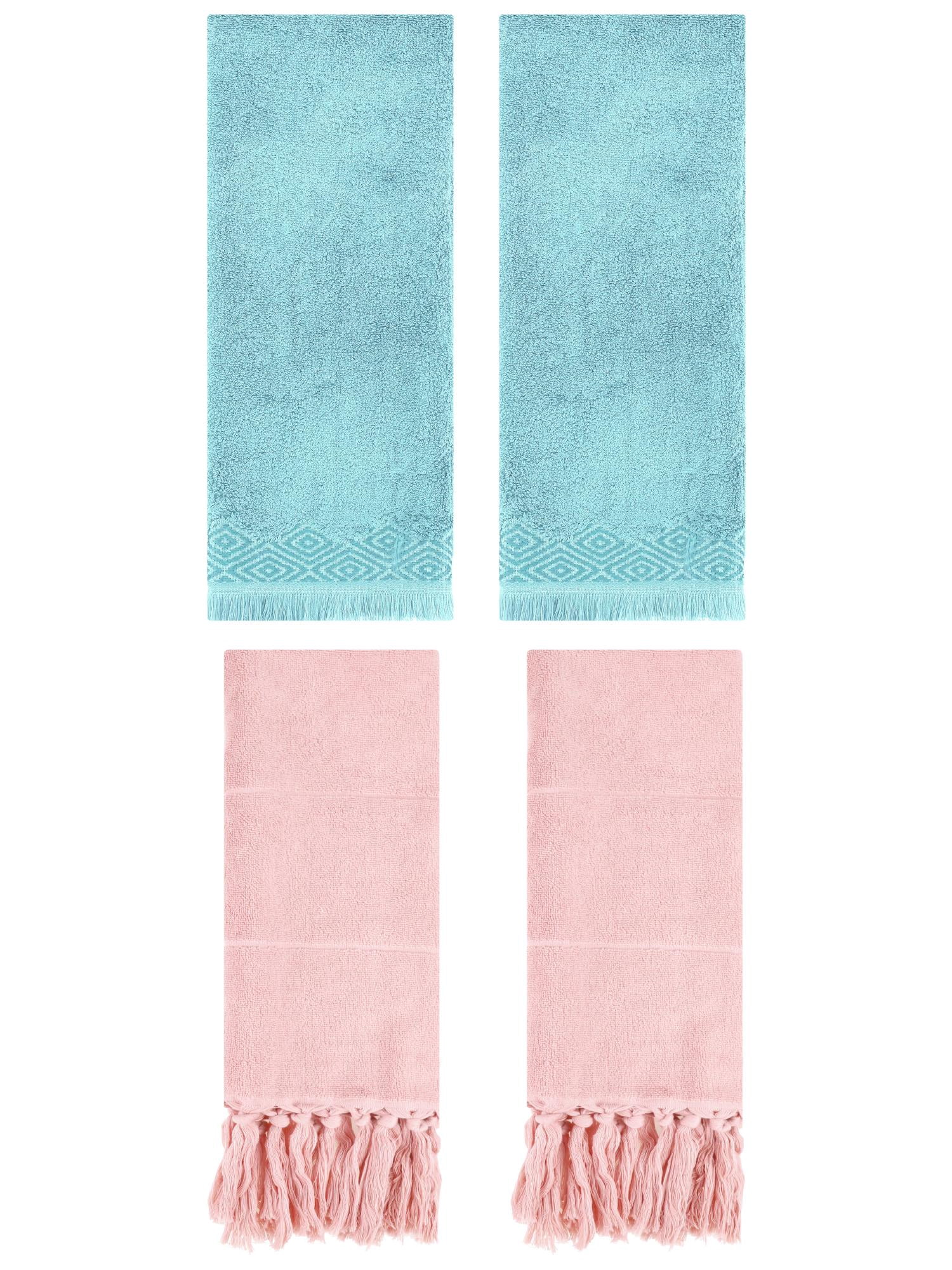 Unique Bargains 4 Pack Turkish Room Hand Towels Pink/Blue 14"x30"/13"x29"