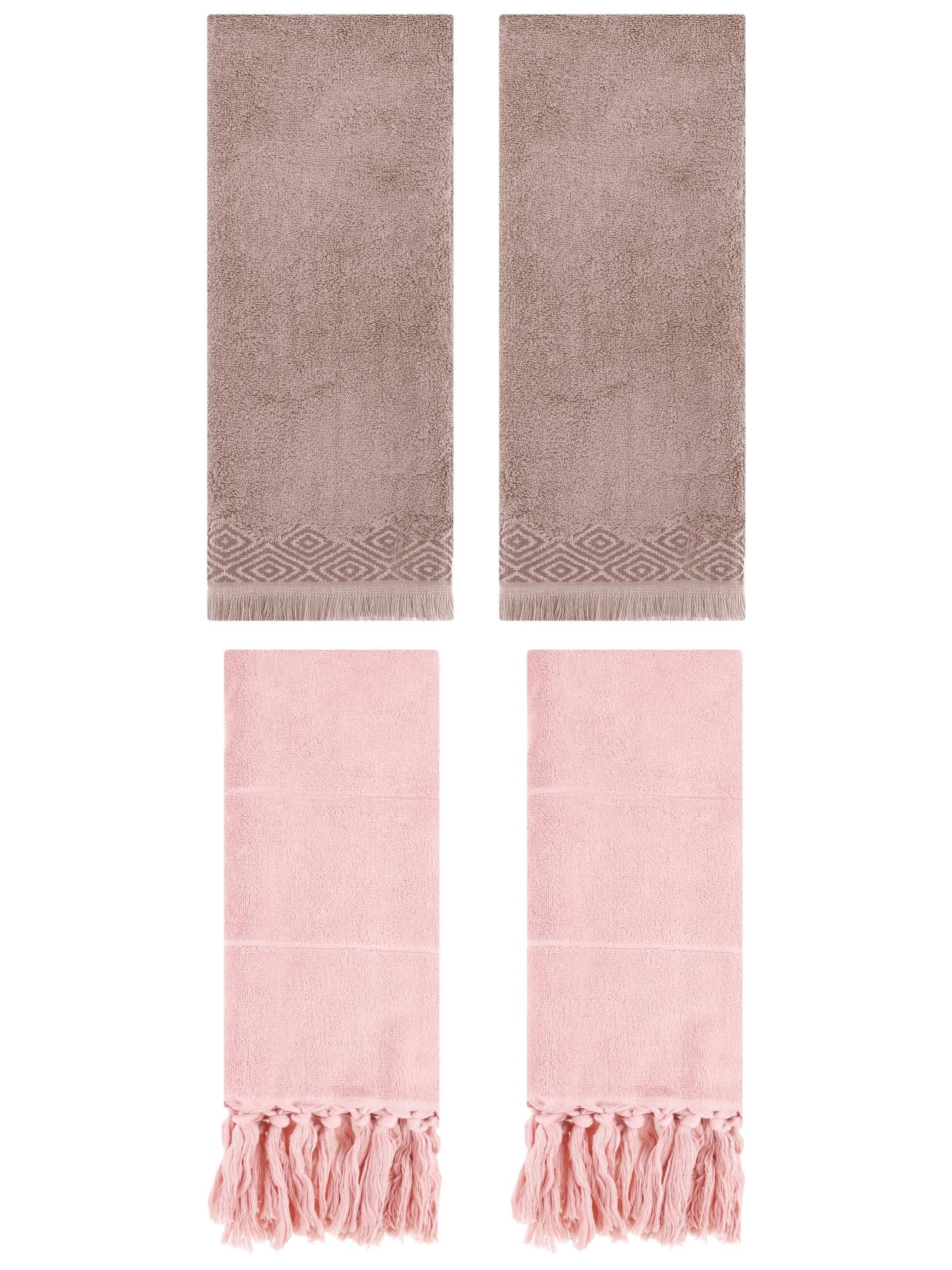 Unique Bargains 4 Pack Turkish Room Hand Towels Pink/Brown 14"x30"/13"x29"