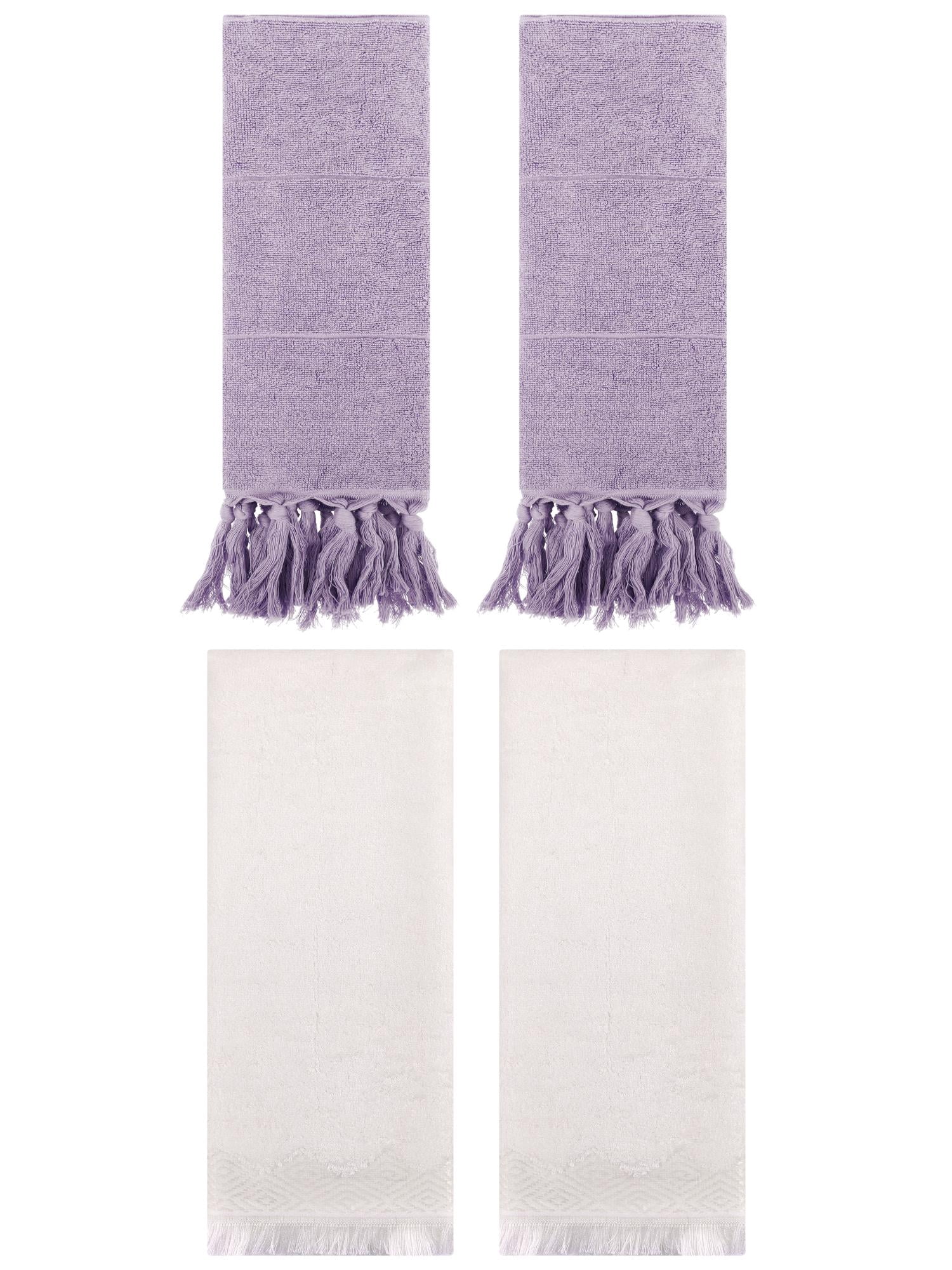 Unique Bargains 4 Pack Turkish Room Hand Towels Purple/Beige 14"x30"/13"x29"