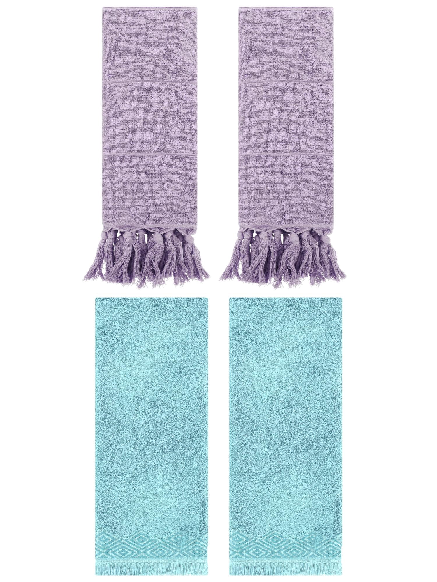 Unique Bargains 4 Pack Turkish Room Hand Towels Purple/Blue 14"x30"/13"x29"