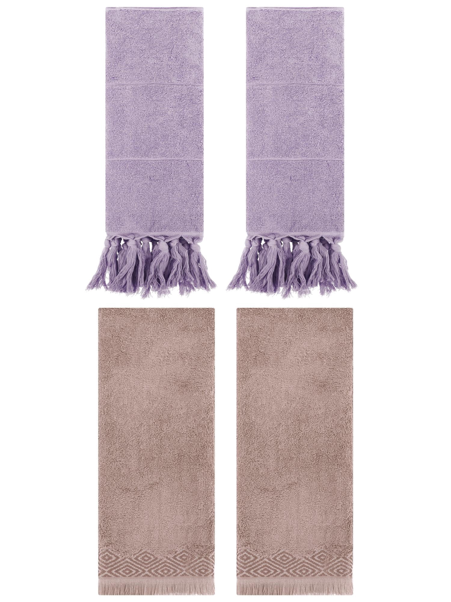 Unique Bargains 4 Pack Turkish Room Hand Towels Purple/Brown 14"x30"/13"x29"