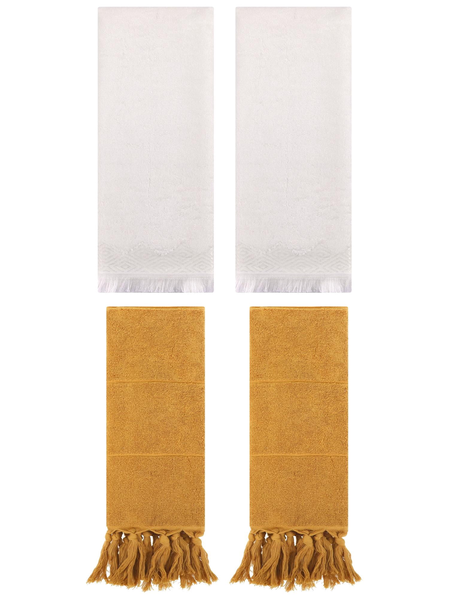 Unique Bargains 4 Pack Turkish Room Hand Towels Yellow/Beige 14"x30"/13"x29"