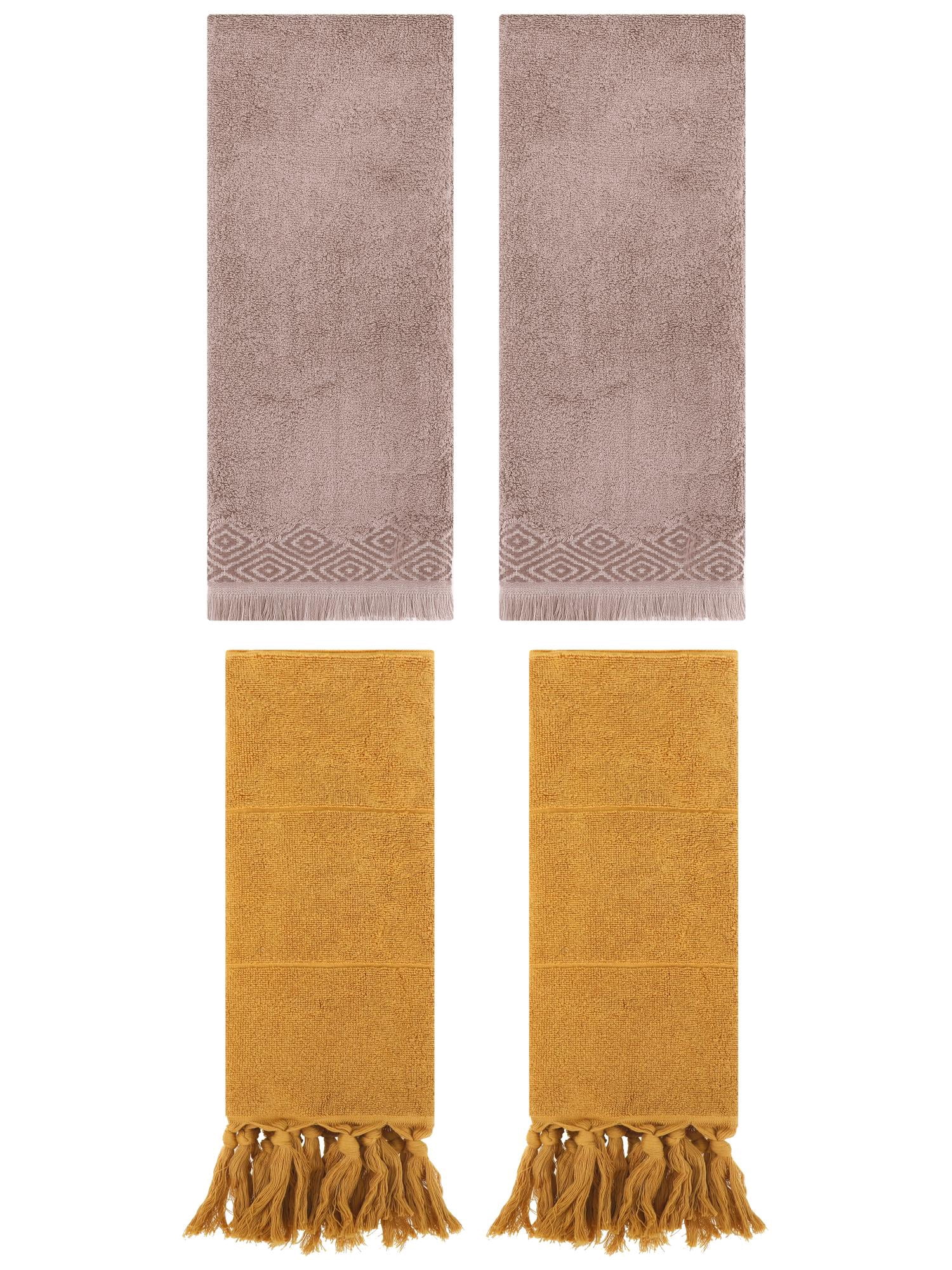 Unique Bargains 4 Pack Turkish Room Hand Towels Yellow/Brown 14"x30"/13"x29"