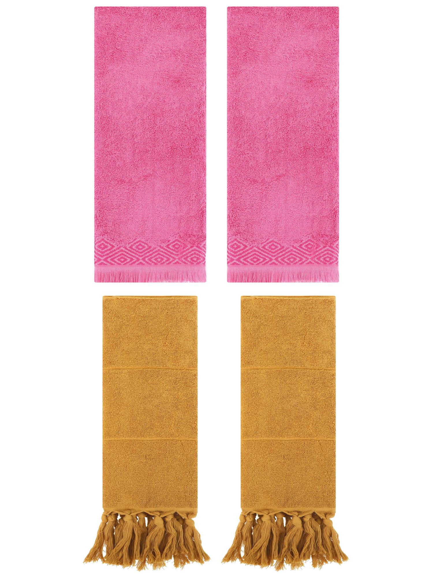 Unique Bargains 4 Pack Turkish Room Hand Towels Yellow/Pink 14"x30"/13"x29"