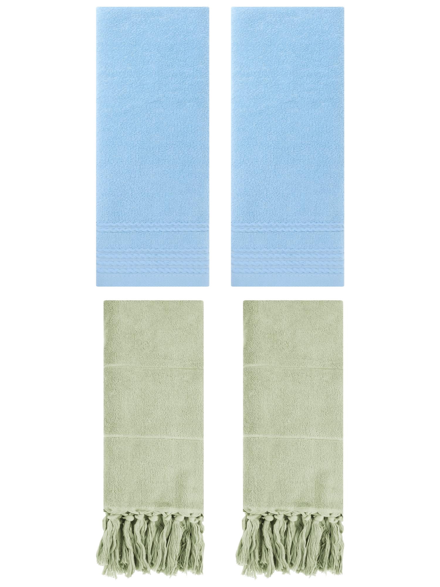 Unique Bargains 4 Packs Striped Tassels Hand Towels 14" x 30" Green/Blue