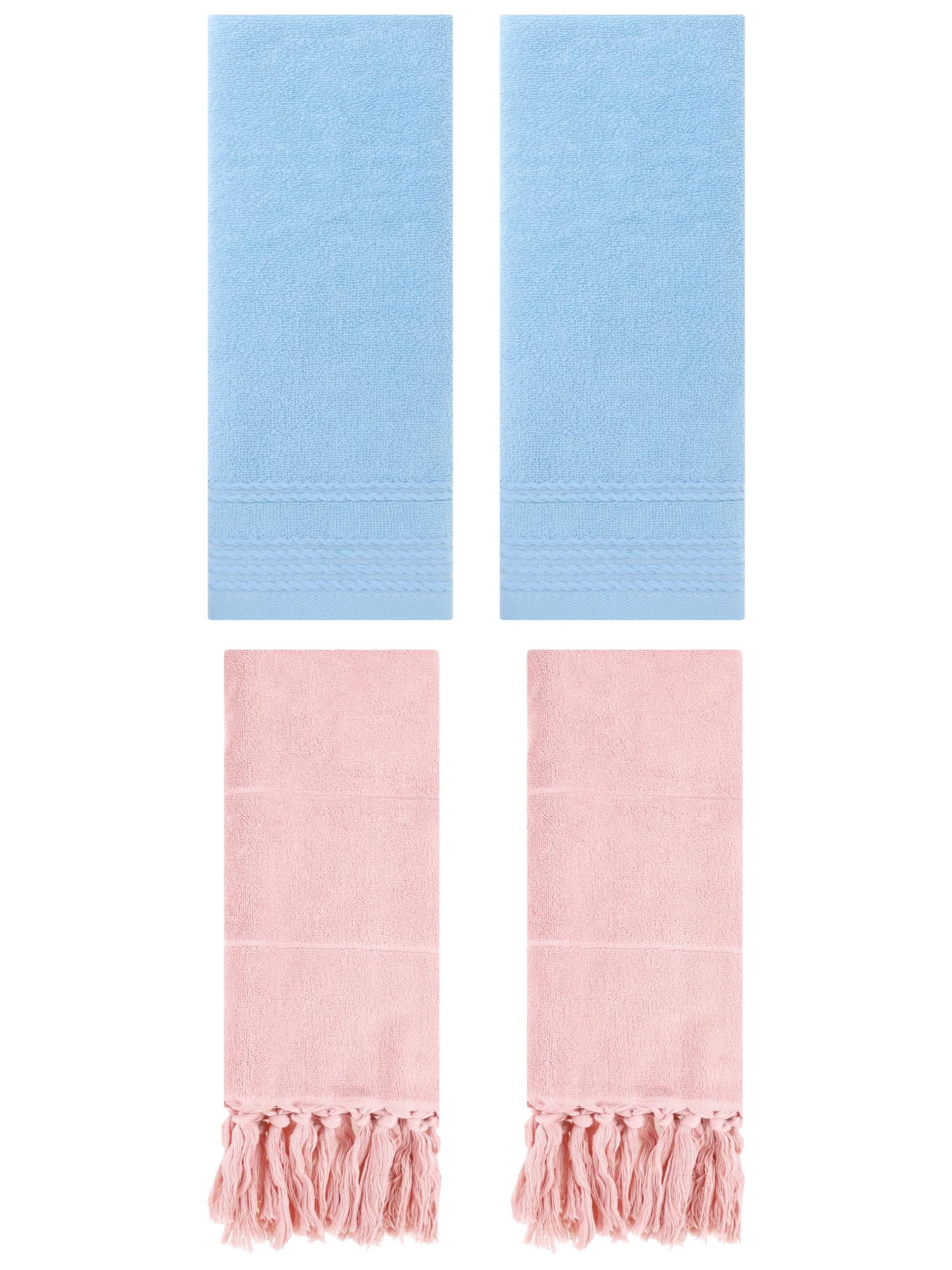 Unique Bargains 4 Packs Striped Tassels Hand Towels 14" x 30" Pink/Blue