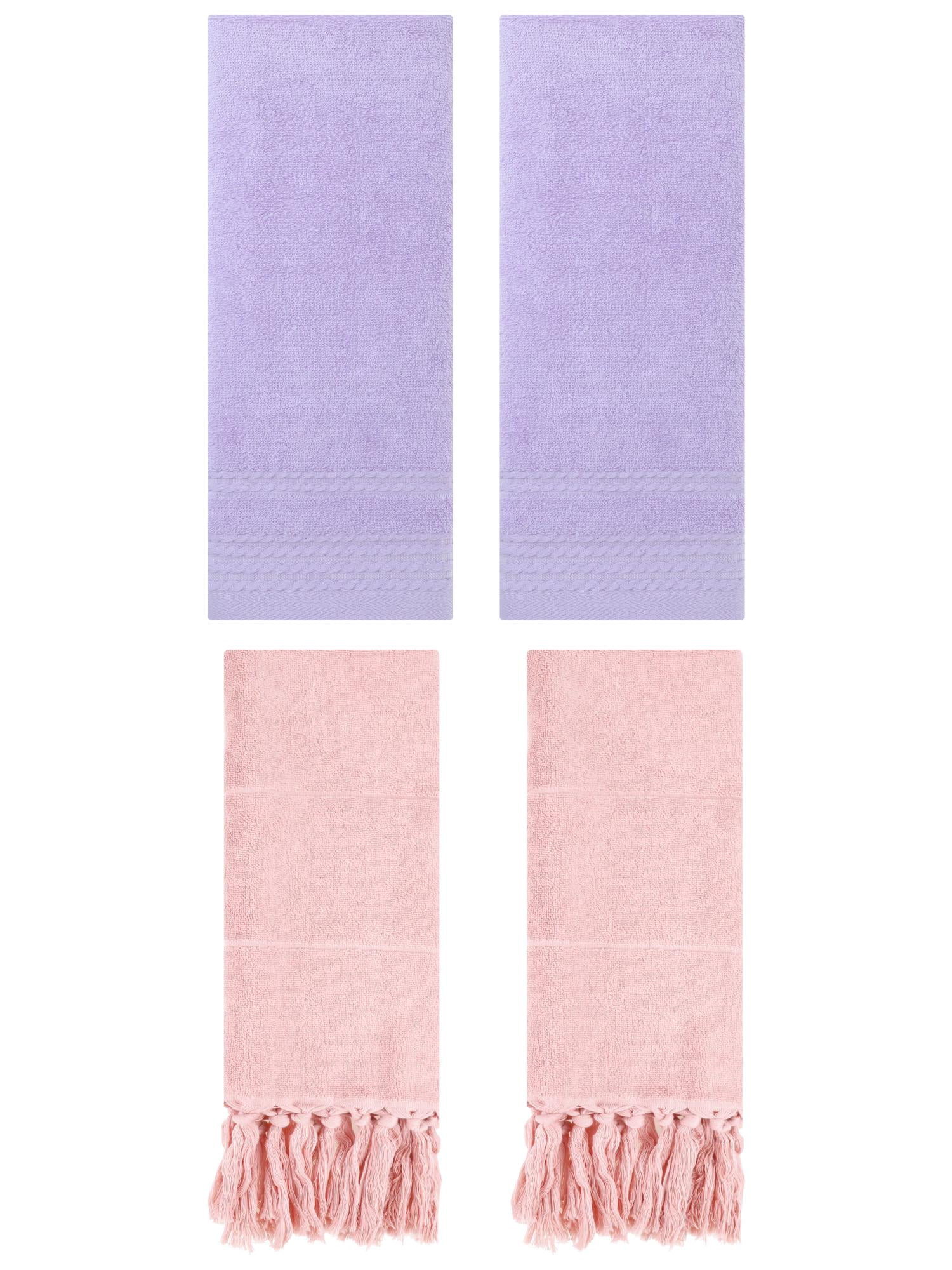 Unique Bargains 4 Packs Striped Tassels Hand Towels 14" x 30" Pink/Purple