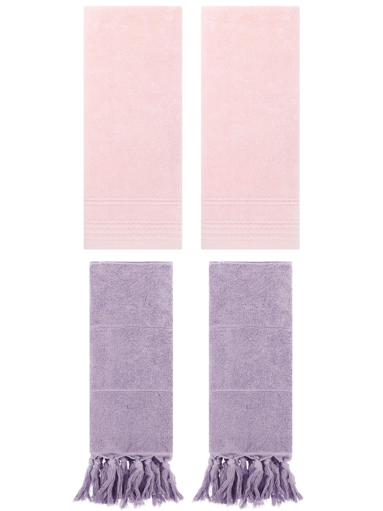 Unique Bargains 4 Packs Striped Tassels Hand Towels 14" x 30" Purple/Pink