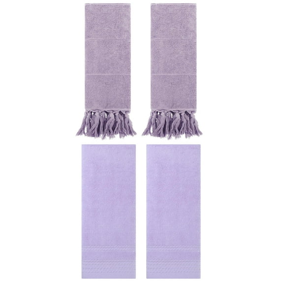 Unique Bargains 4 Packs Striped Tassels Hand Towels 14" x 30" Purple