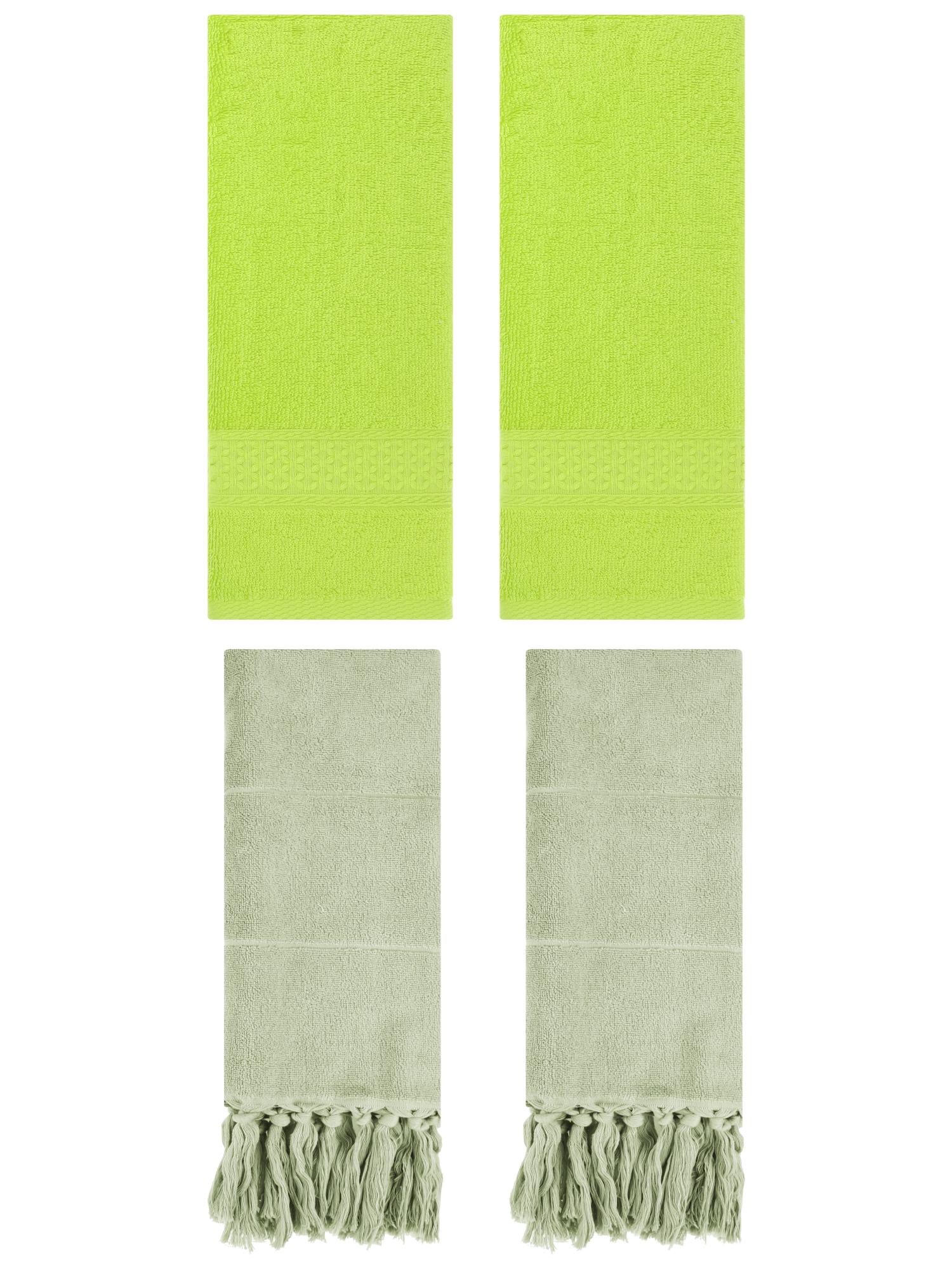 Unique Bargains 4 Packs Textured Tassels Hand Towel Green/Light Green 14" x 30"/13" x 30"