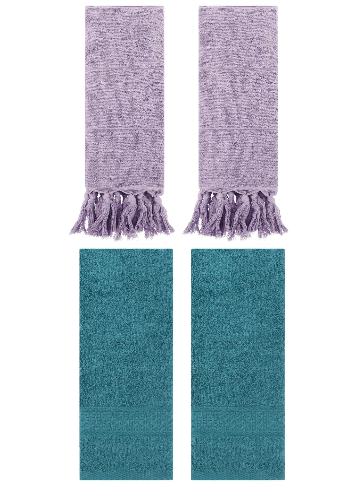 Unique Bargains 4 Packs Textured Tassels Hand Towel Purple/Dark Green 14" x 30"/13" x 30"