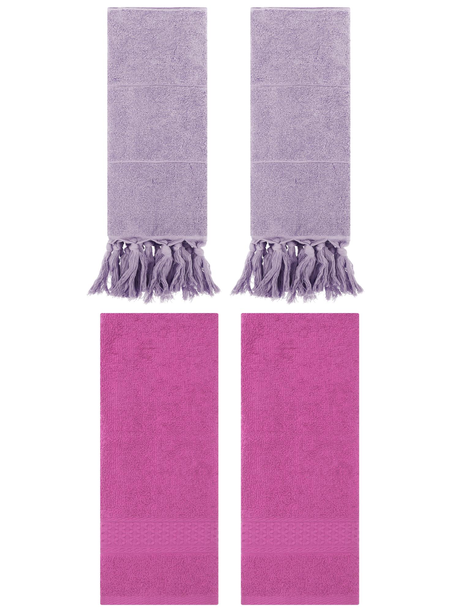 Unique Bargains 4 Packs Textured Tassels Hand Towel Purple/Dark Pink 14" x 30"/13" x 30"