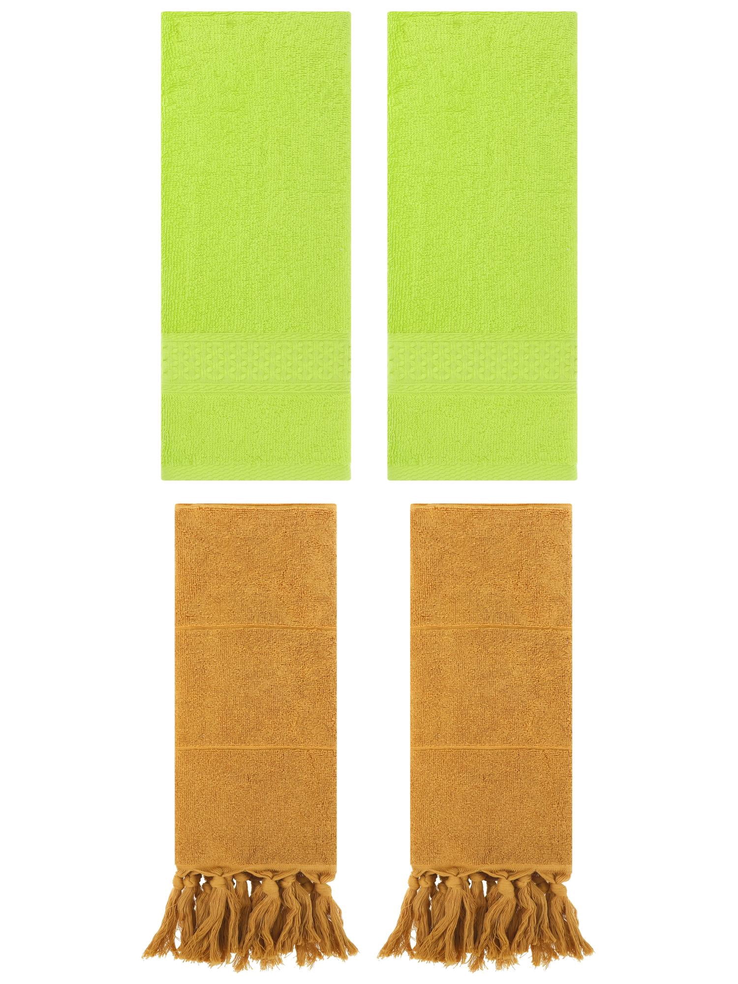 Unique Bargains 4 Packs Textured Tassels Hand Towel Yellow/Light Green 14" x 30"/13" x 30"