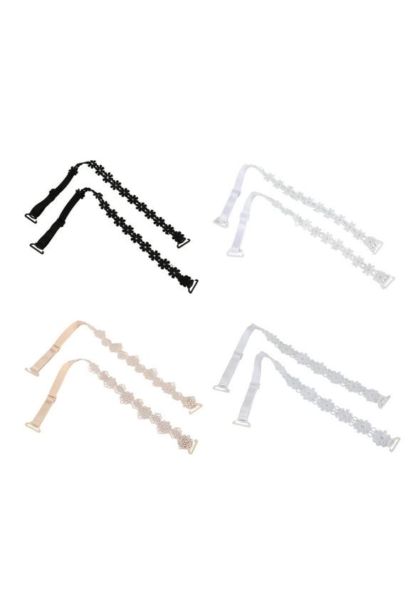 4 Pair Lace Shoulder Straps Adjustable Shoulder Belt Elastic Female Bra Straps Black Skin Color White